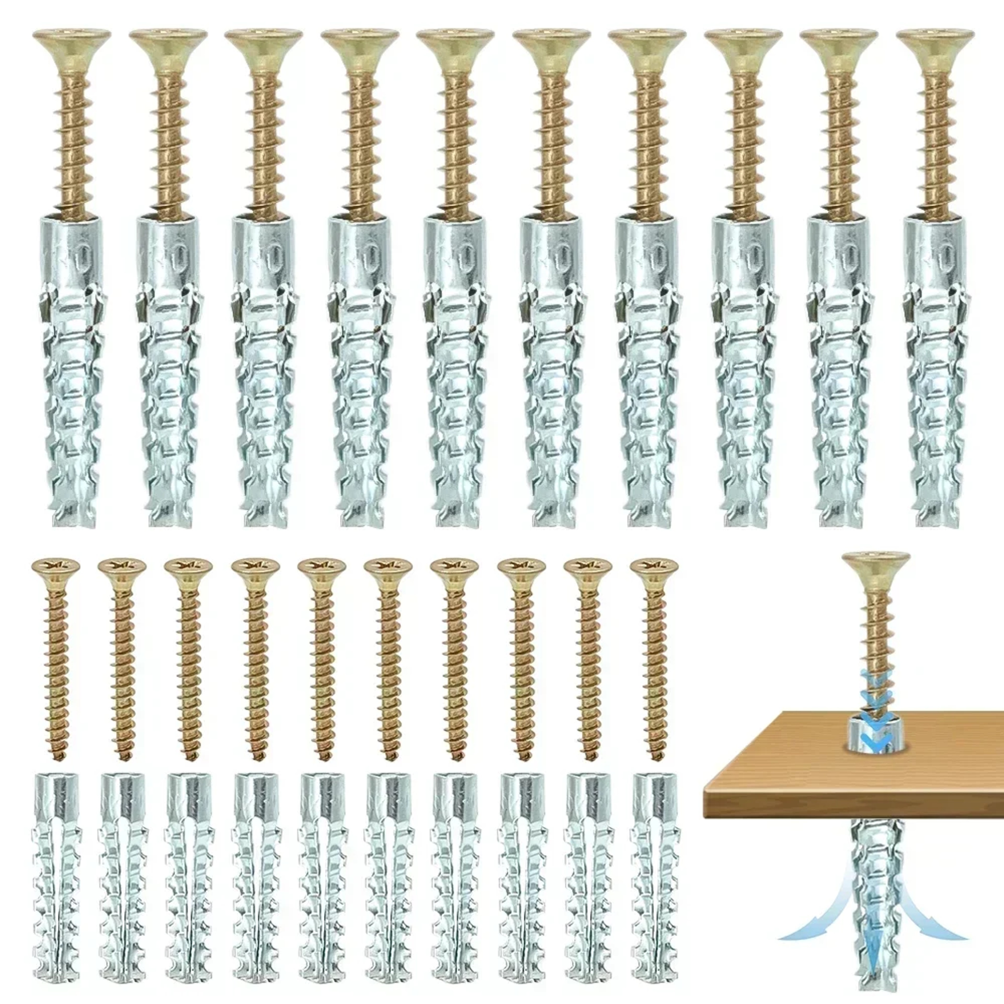 100/10sets Heavy-Duty Metal Serrated Expansion Tube,Self-Tapping Screws Kit, Concrete Wall Anchors, Fasteners for Secure – view 2