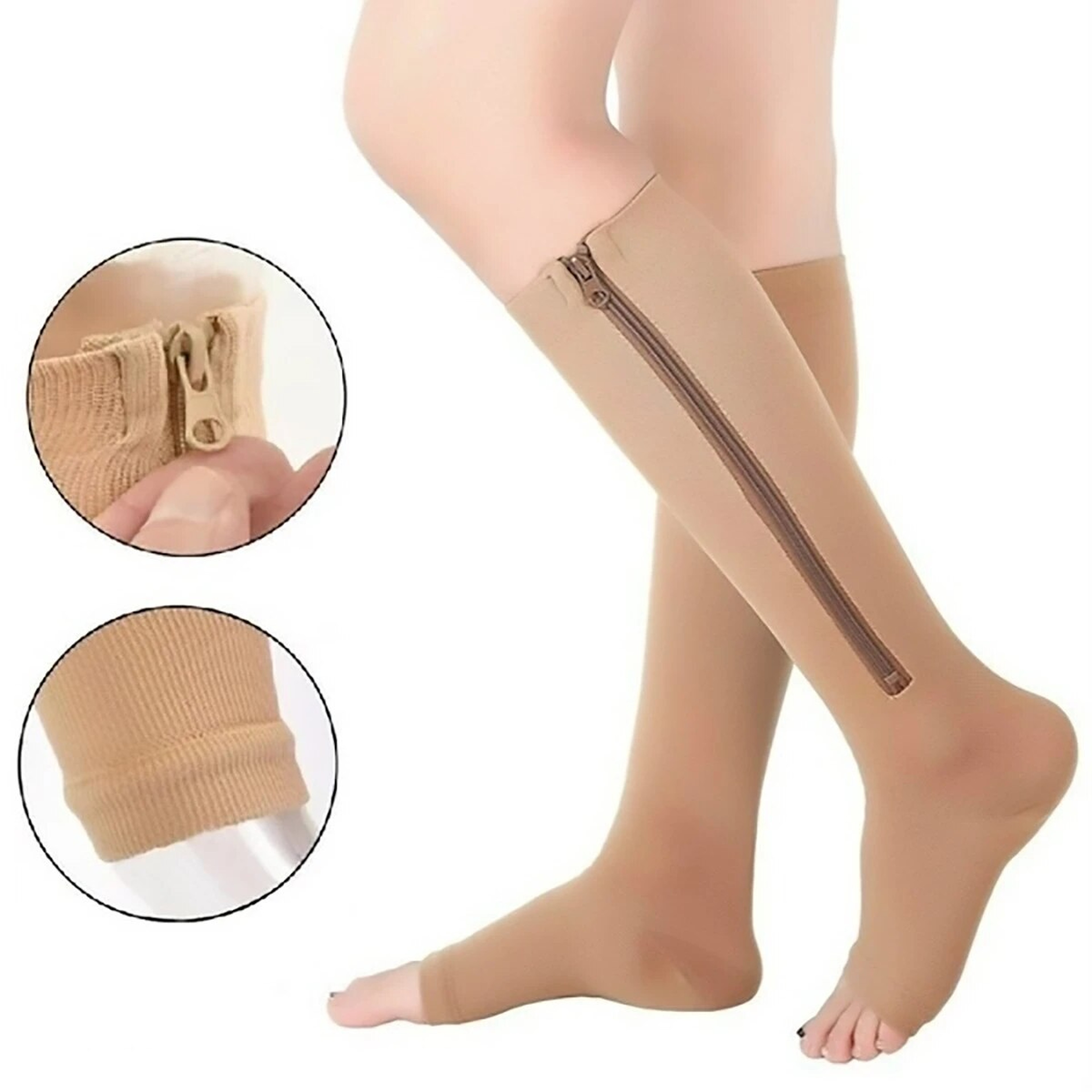 Unisex Compression Socks for Men, Women, Knee High Support Socks with Zipper, Open Toe, Thin, Stretchy for Anti-Fatigue – view 1