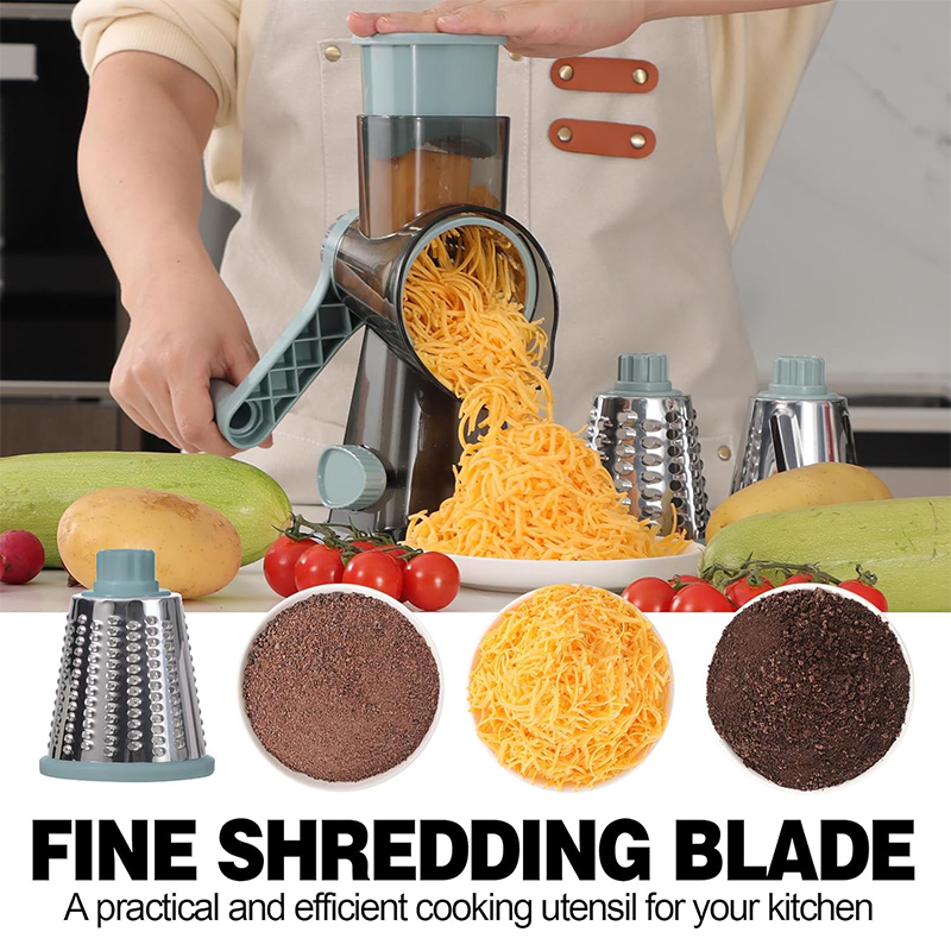 LMETJMA 3-in-1 Rotary Cheese Grater, Versatile Manual Vegetable Slicer, Peanut Nuts Grinder & Cheese Shredder – view 2