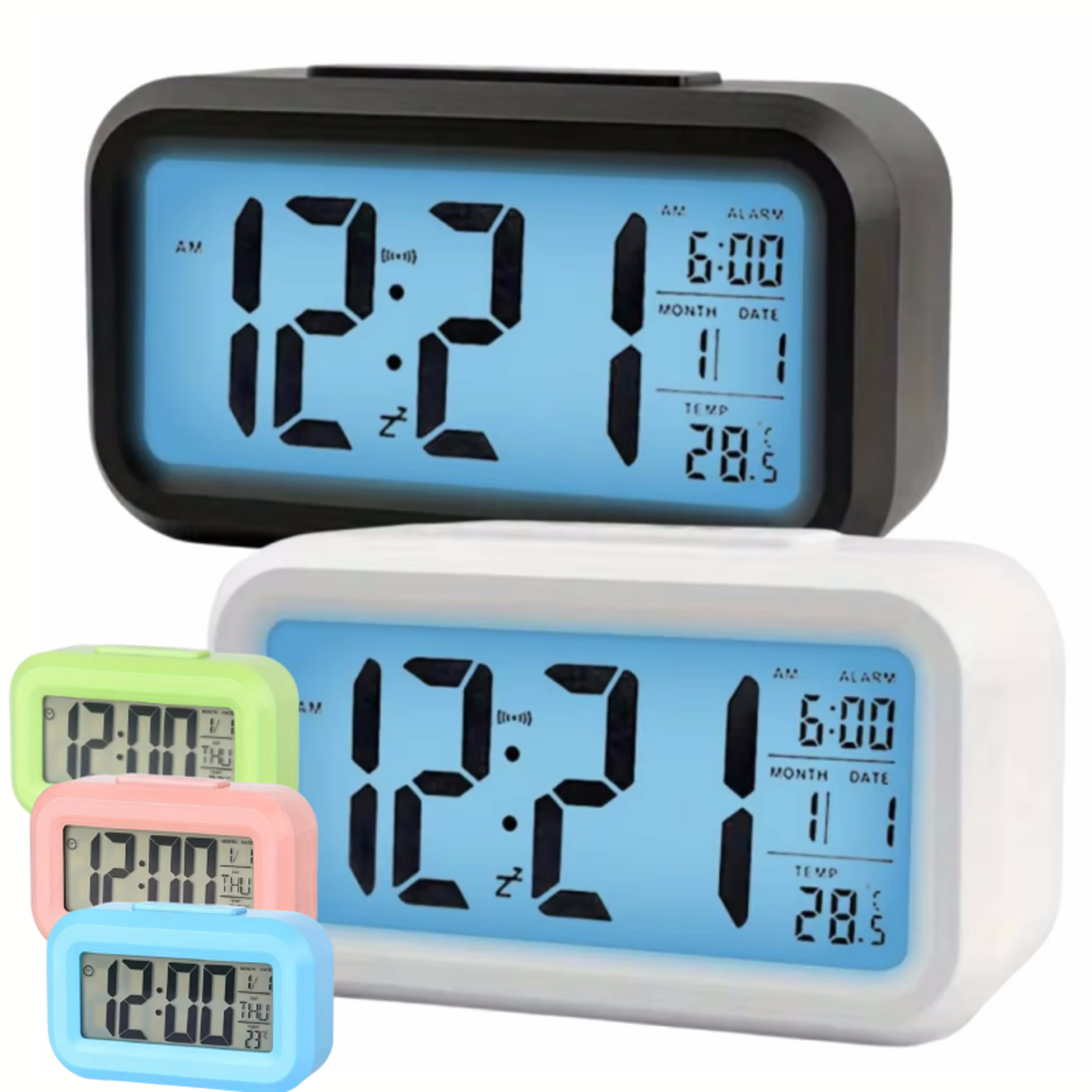 Smart Digital Alarm Clock With Large LCD Display Shows Time Temperature Calendar  Date For Bedroom  0