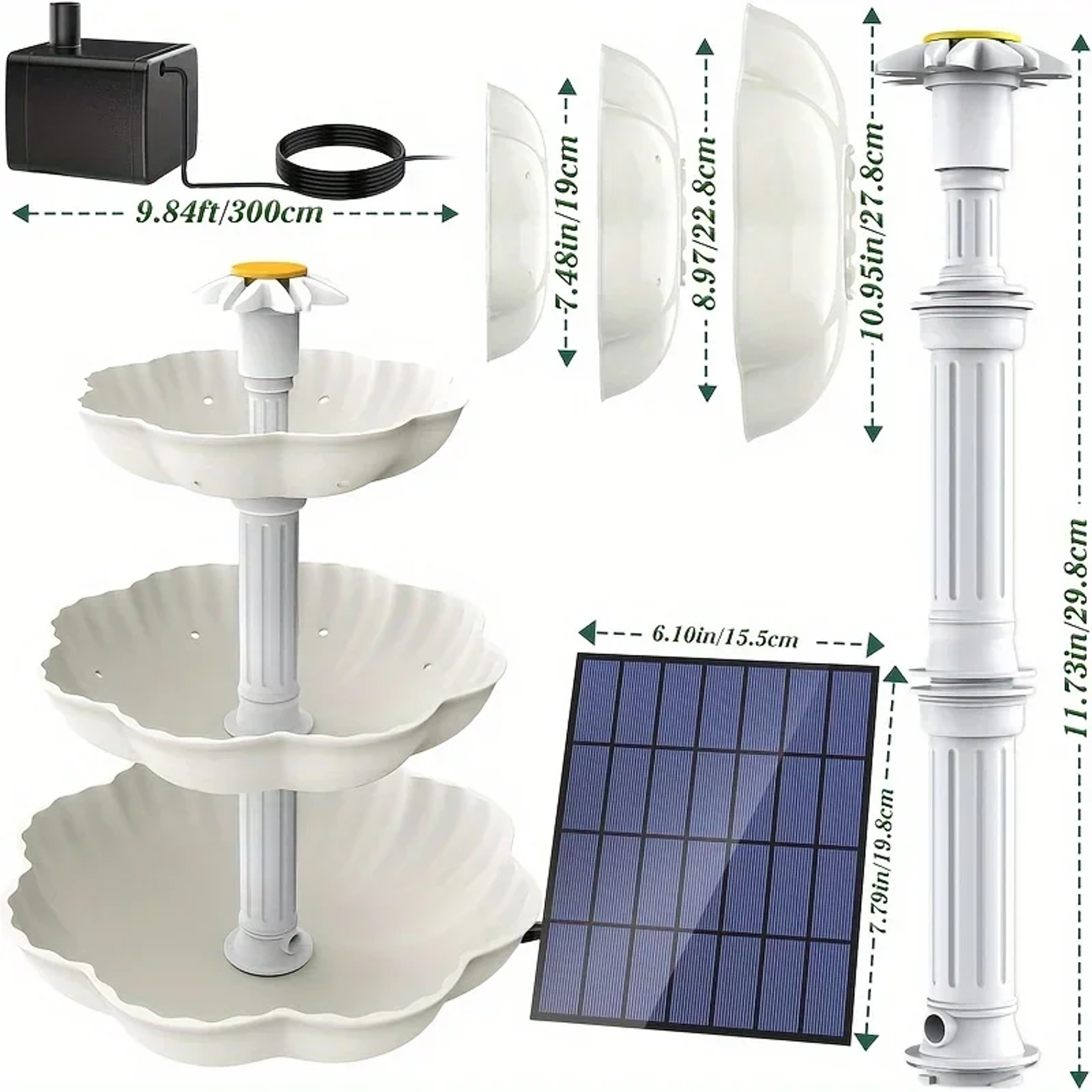 3 Tier Solar Bird Bath Fountain with Detachable 2.5W DIY Pump for Garden Decoration, Outdoor Bird Feeder – view 4