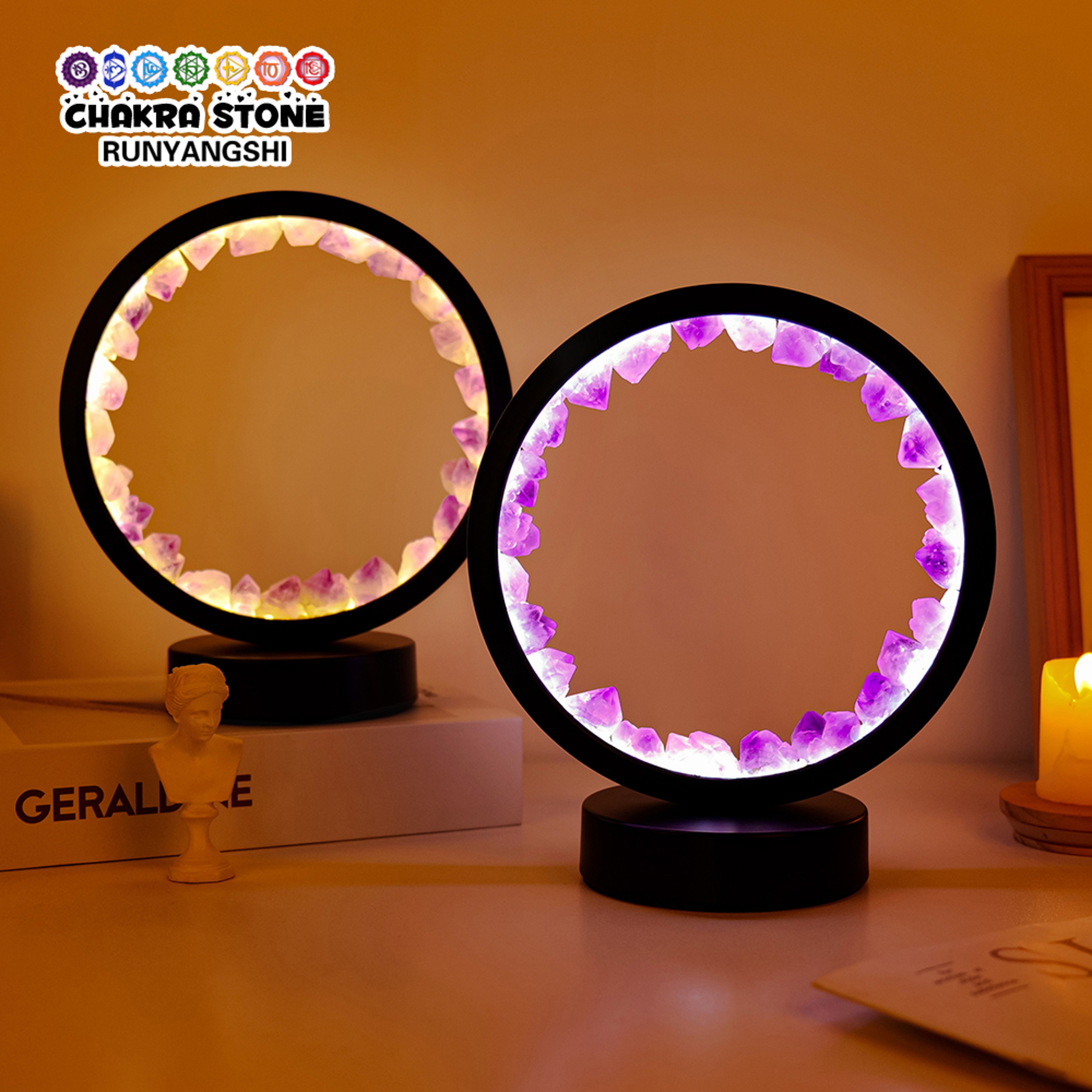 Natural Amethyst Crystal Lamp, 7' LED Gemstone Night Light for Healing Room Decoration, Home Decor – view 1