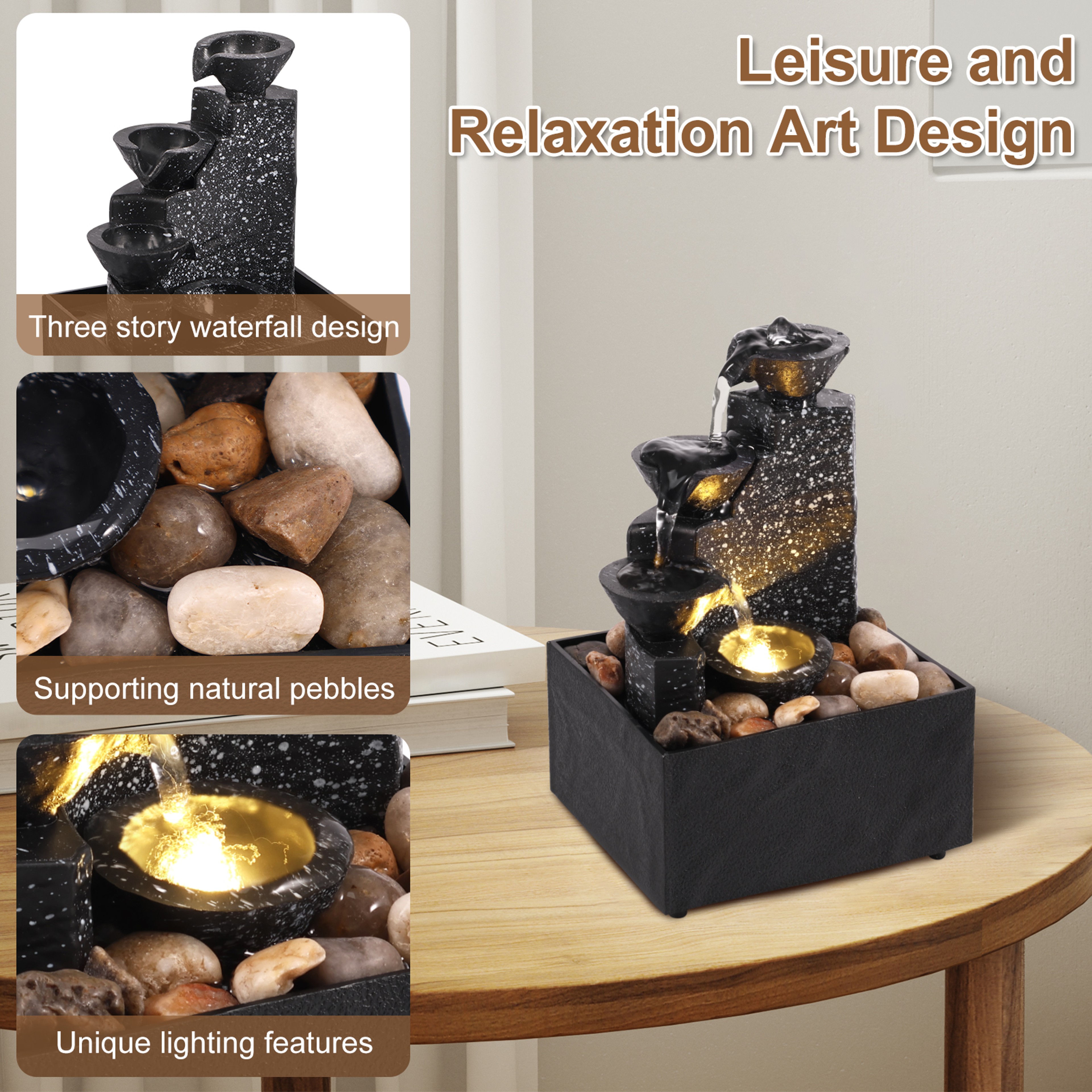 Desktop Fountain With Soft Lights Flowing Water Tabletop Waterfall For Home Decor Relaxation Medita 2