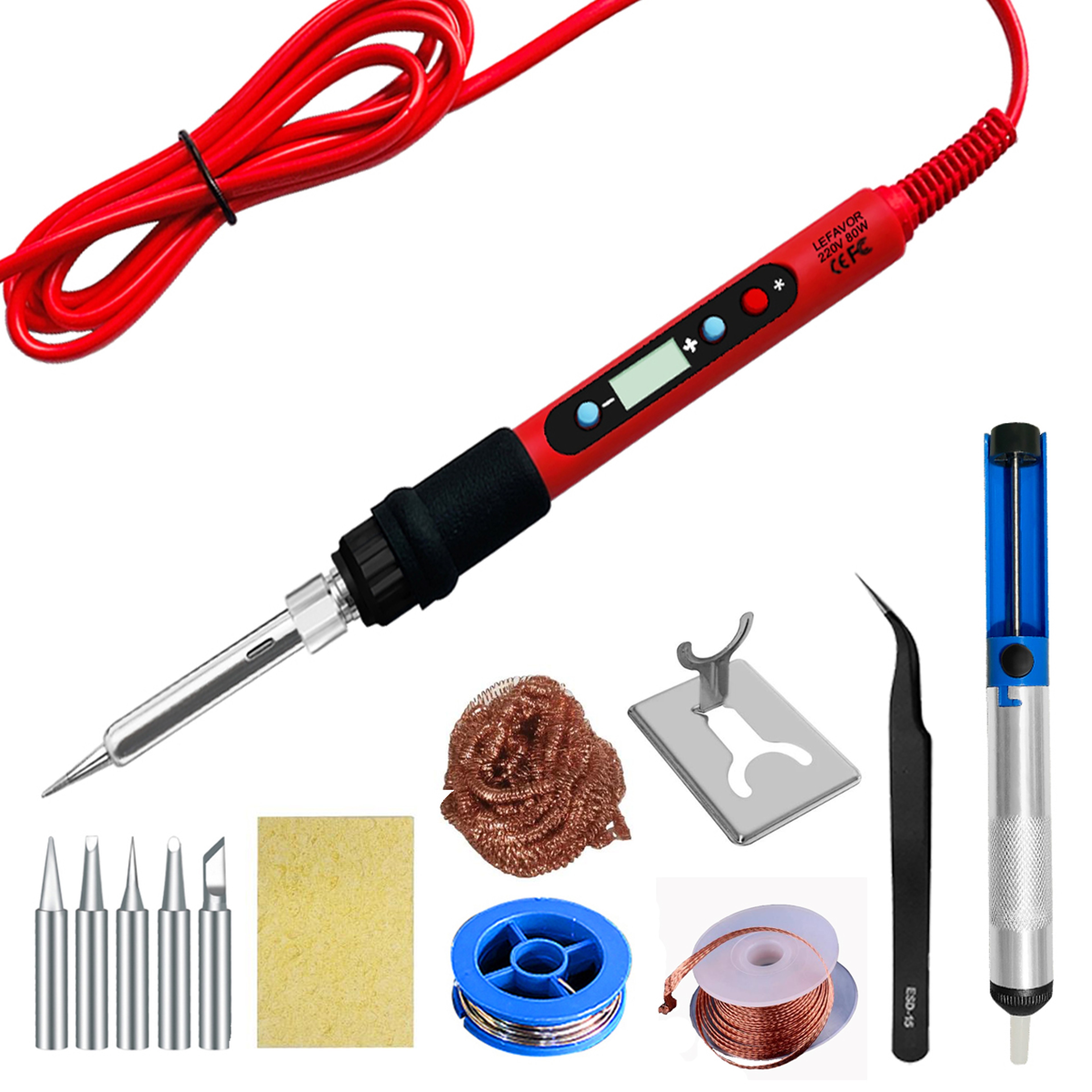 Professional 80W Soldering Iron Kit With Adjustable Temperature LCD Display Ceramic Heater Tips Twe 7