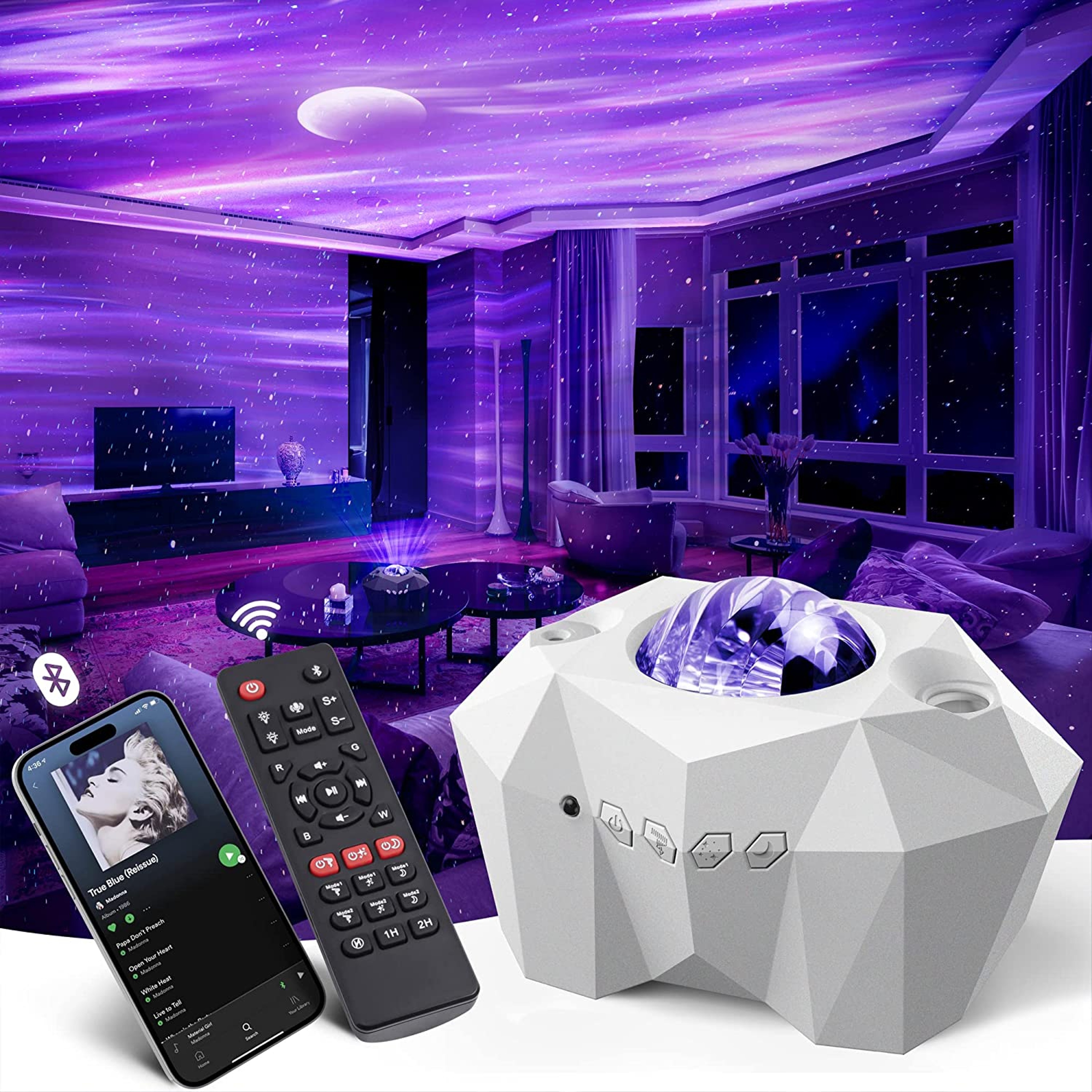 NEW Aurora Projector Lamp with Bluetooth Speaker, Northern Light Galaxy Star Projector, Moon Lamp for Bedroom Decor – view 1