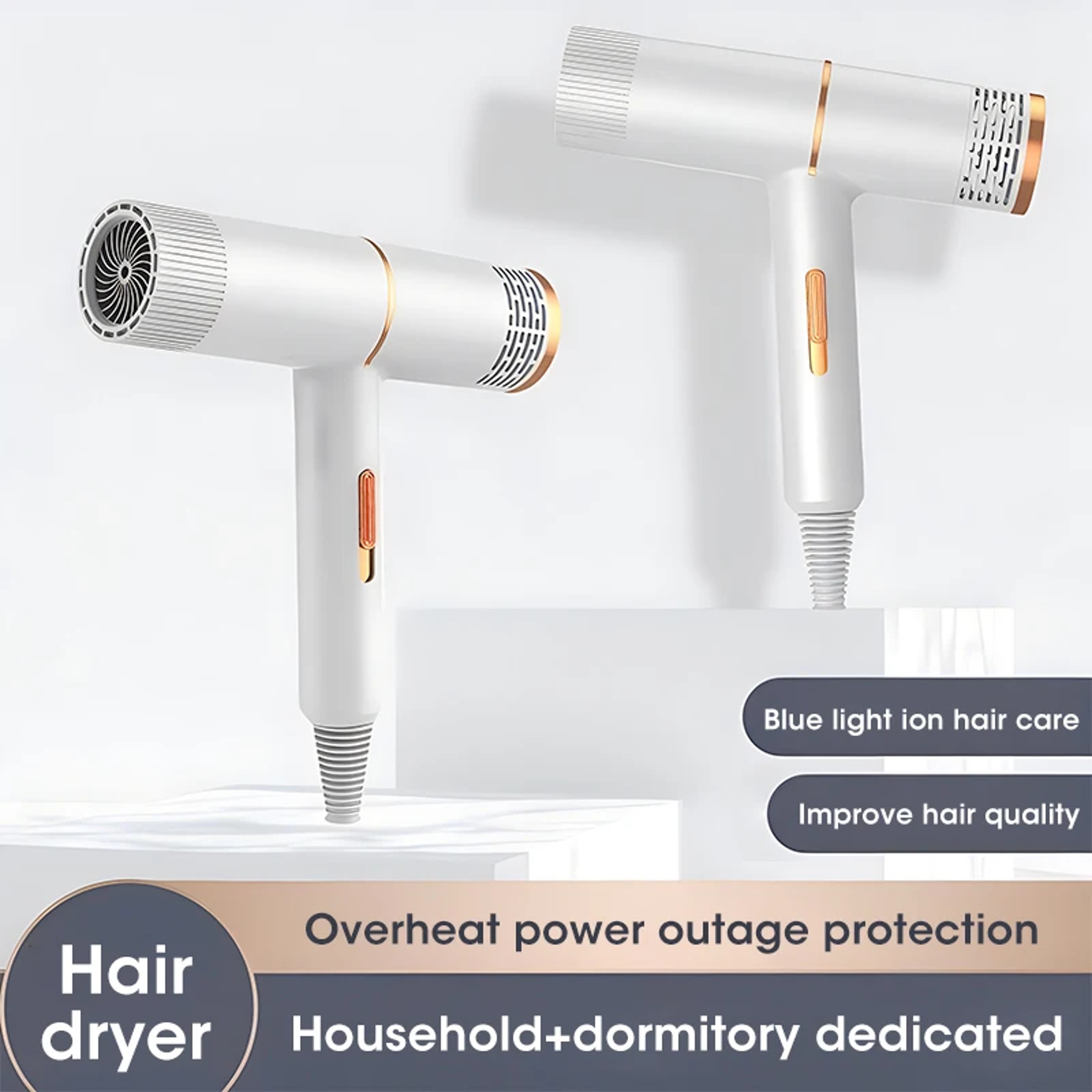 Professional Hair Dryer with Negative Ionic Technology, 1500W Strong Wind Salon Dryer with Hot Cold Air for Fast, Shiny – view 1