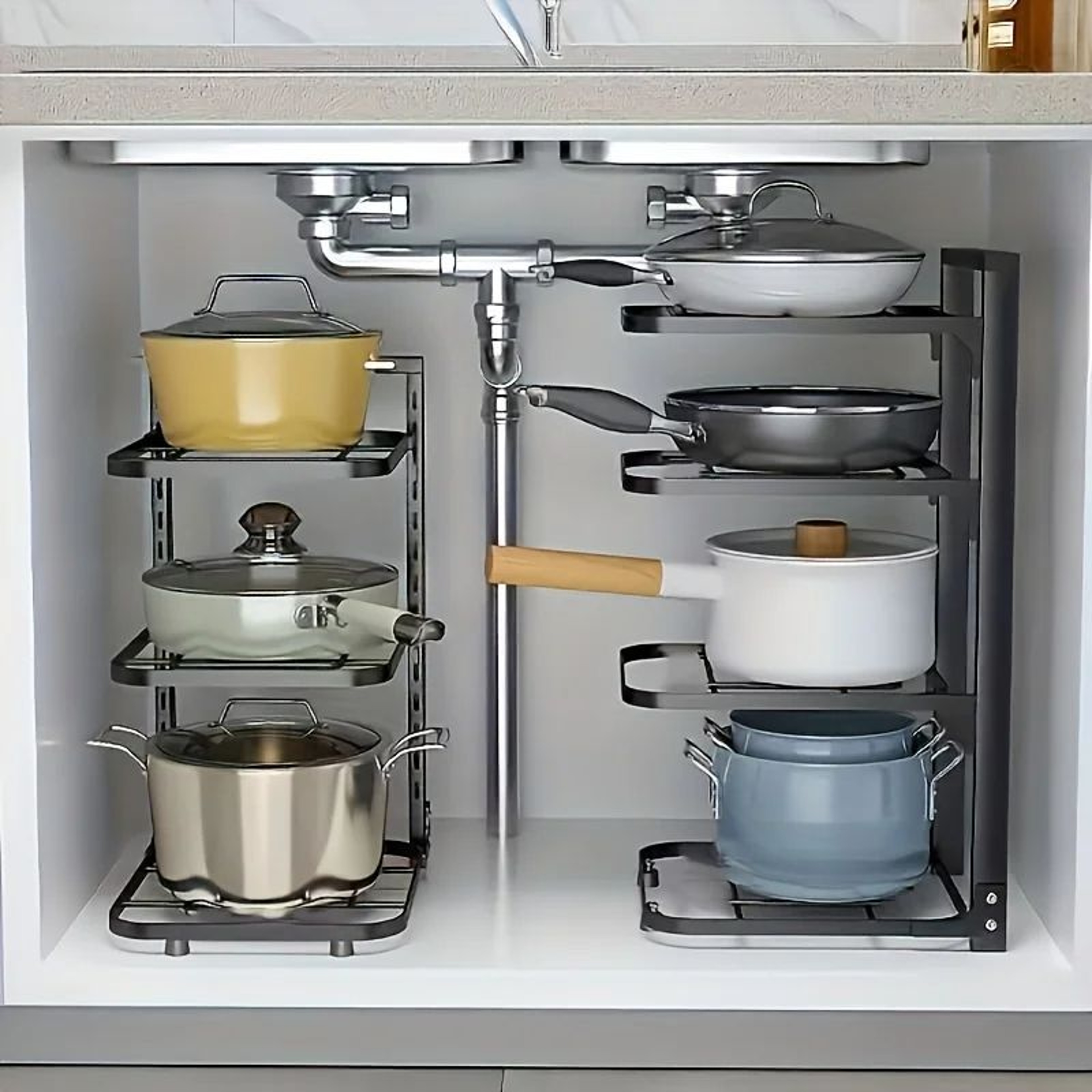 Adjustable Pot Rack Organizer 5Tier Kitchen Stainless Steel Pot Storage Rack MultiLayer Household P 0
