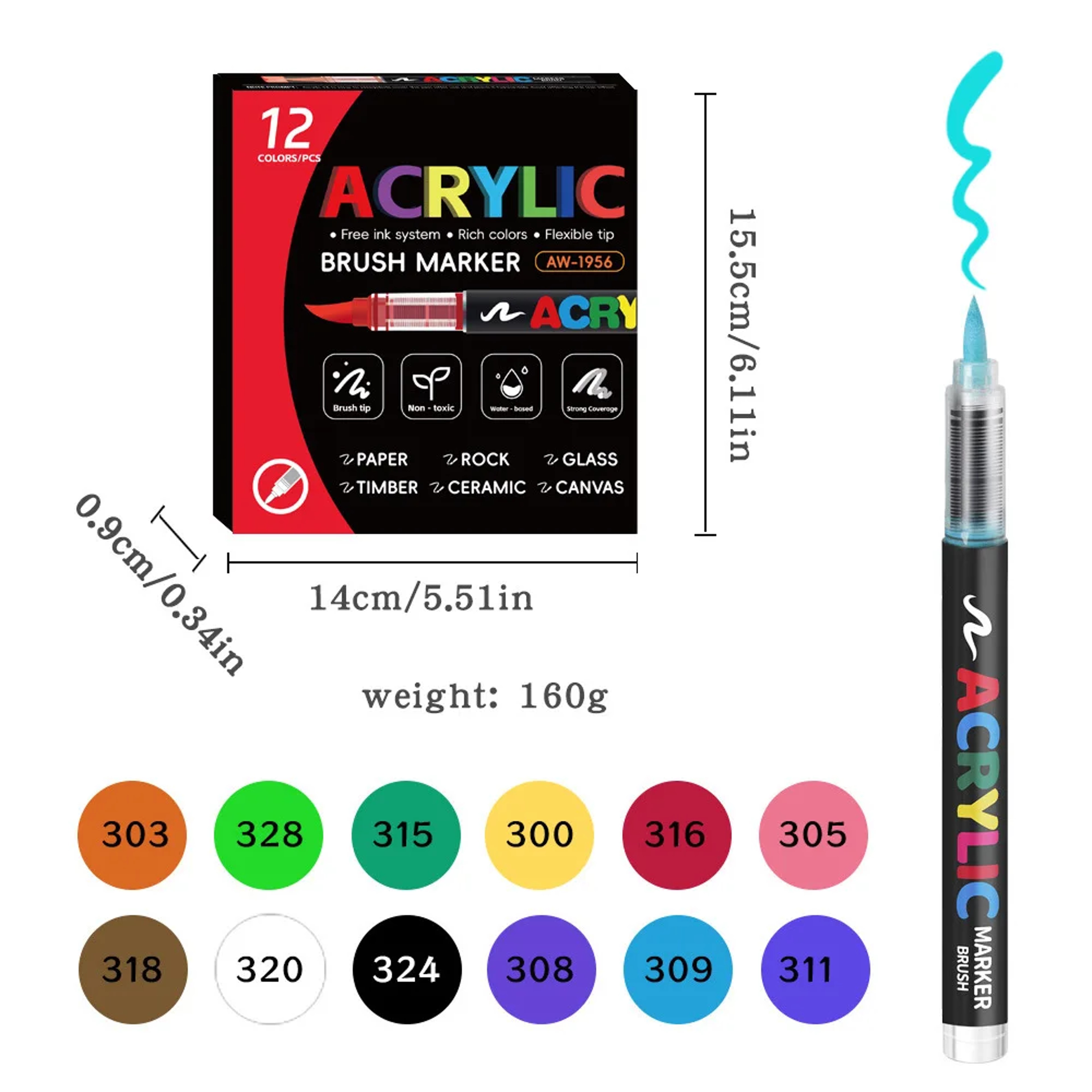 Waterproof Acrylic Marker Pen Set DIY Brush Tip Drawing Paint Marker Art School Supplies Stationery 6