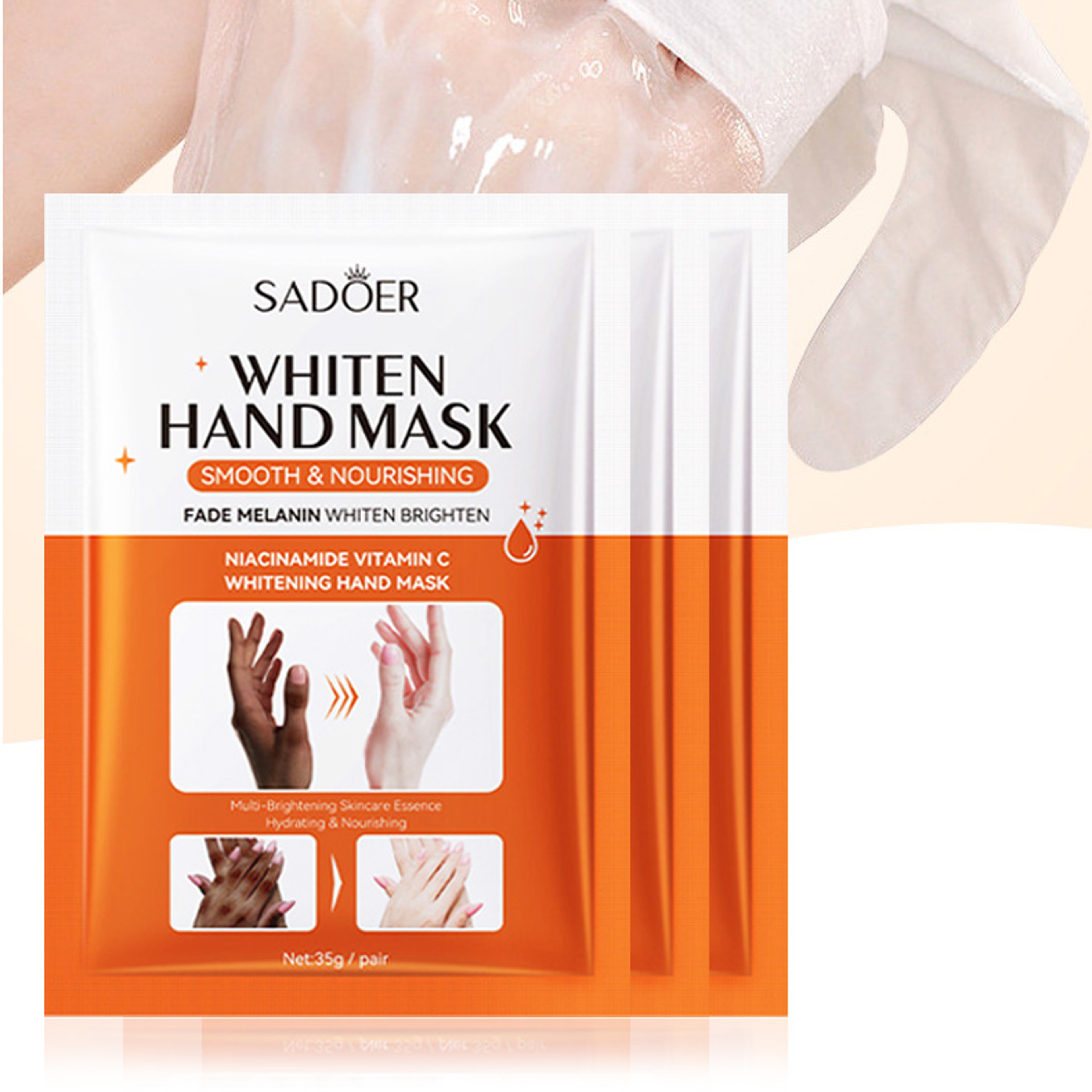 SADOER Niacinamide Hand Mask Gloves, Intensive Repair, Moisturizing, Brightening Hand Peel Treatment for Barb Hands – view 9