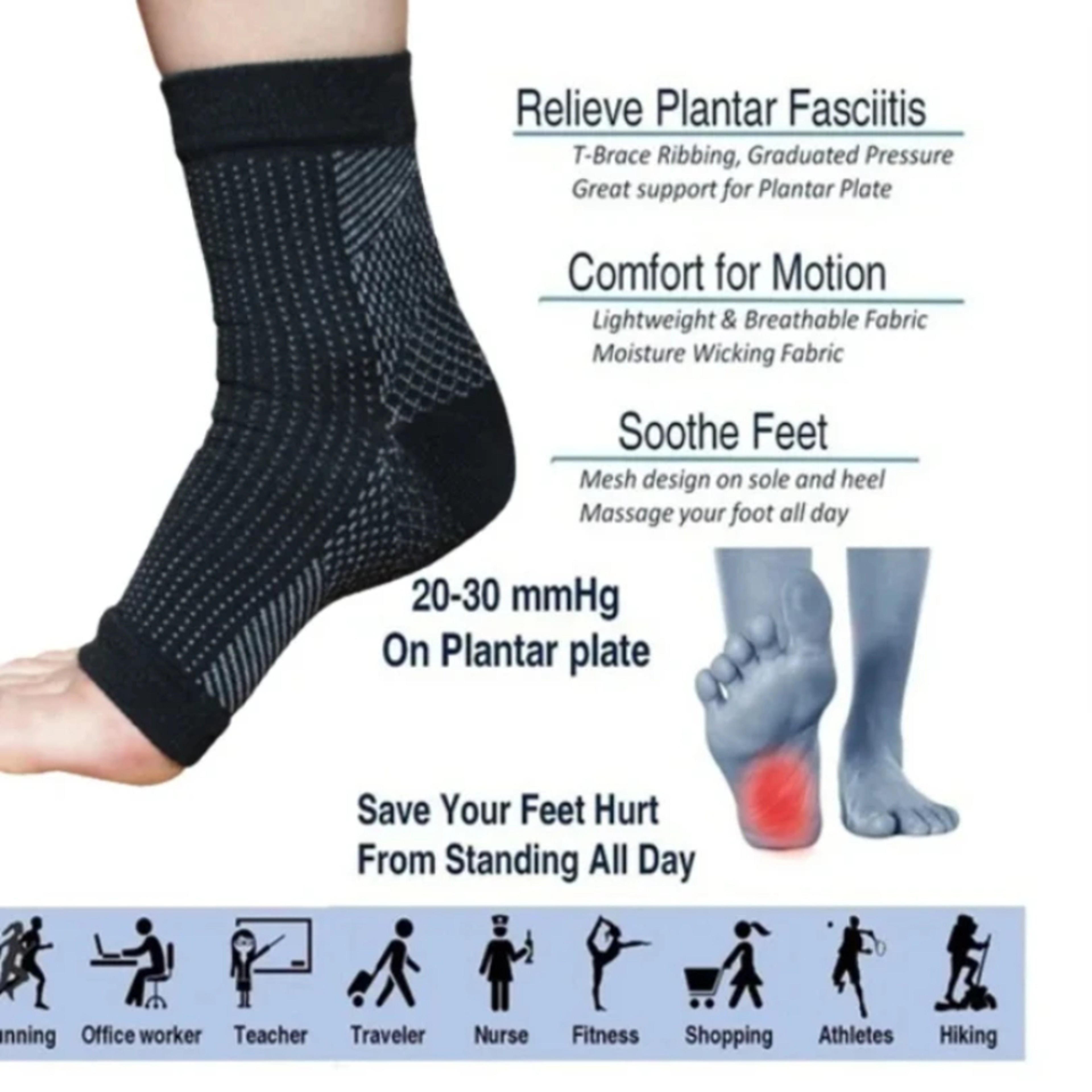 1pair Neuropathy Socks, Ankle Brace Socks, Tendonitis Compression Socks for Pain Relief & Swelling – view 5