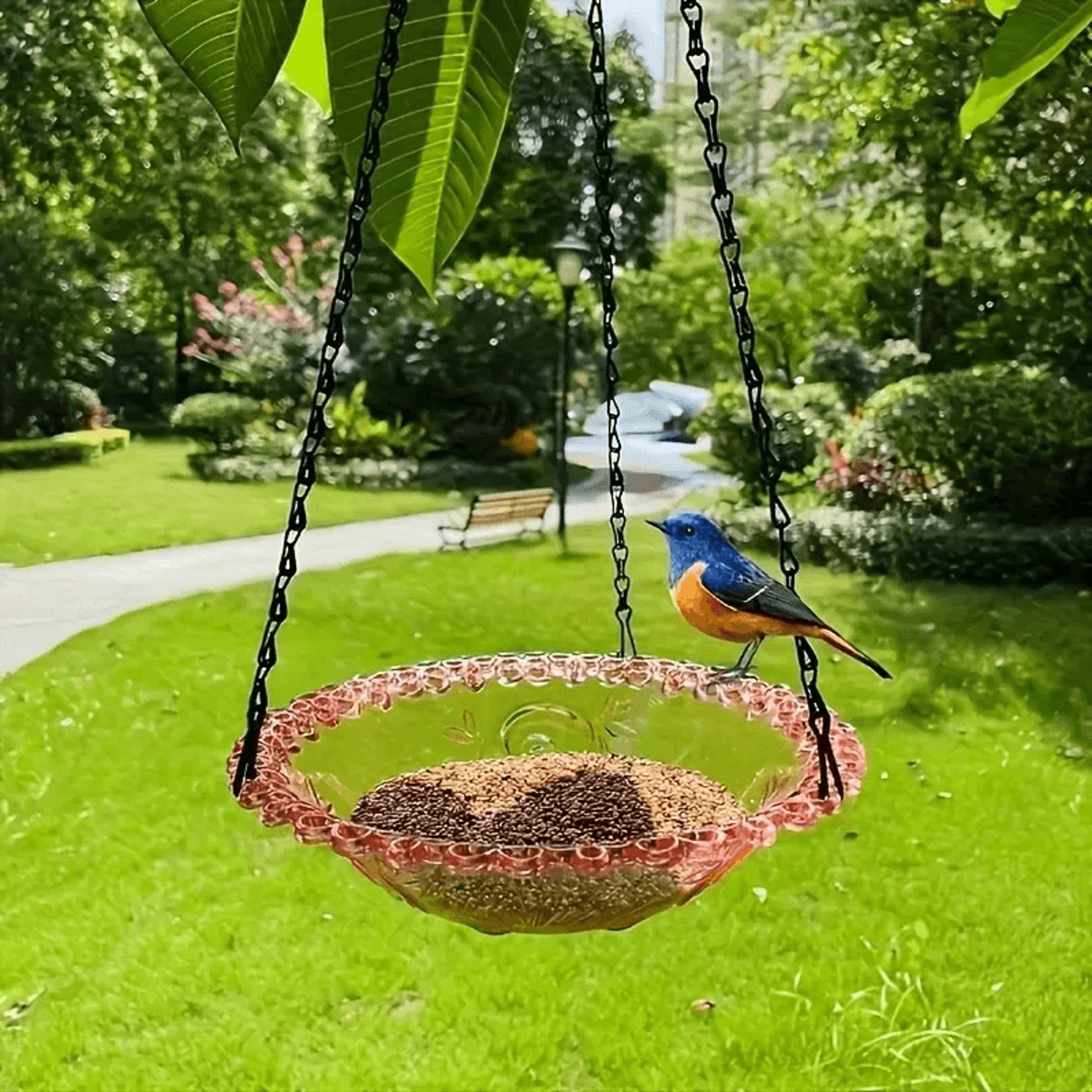 2in1 Hanging Bird Bath And Feeder Colorful Flower Shape For Attracting Hummingbirds To Your Garden