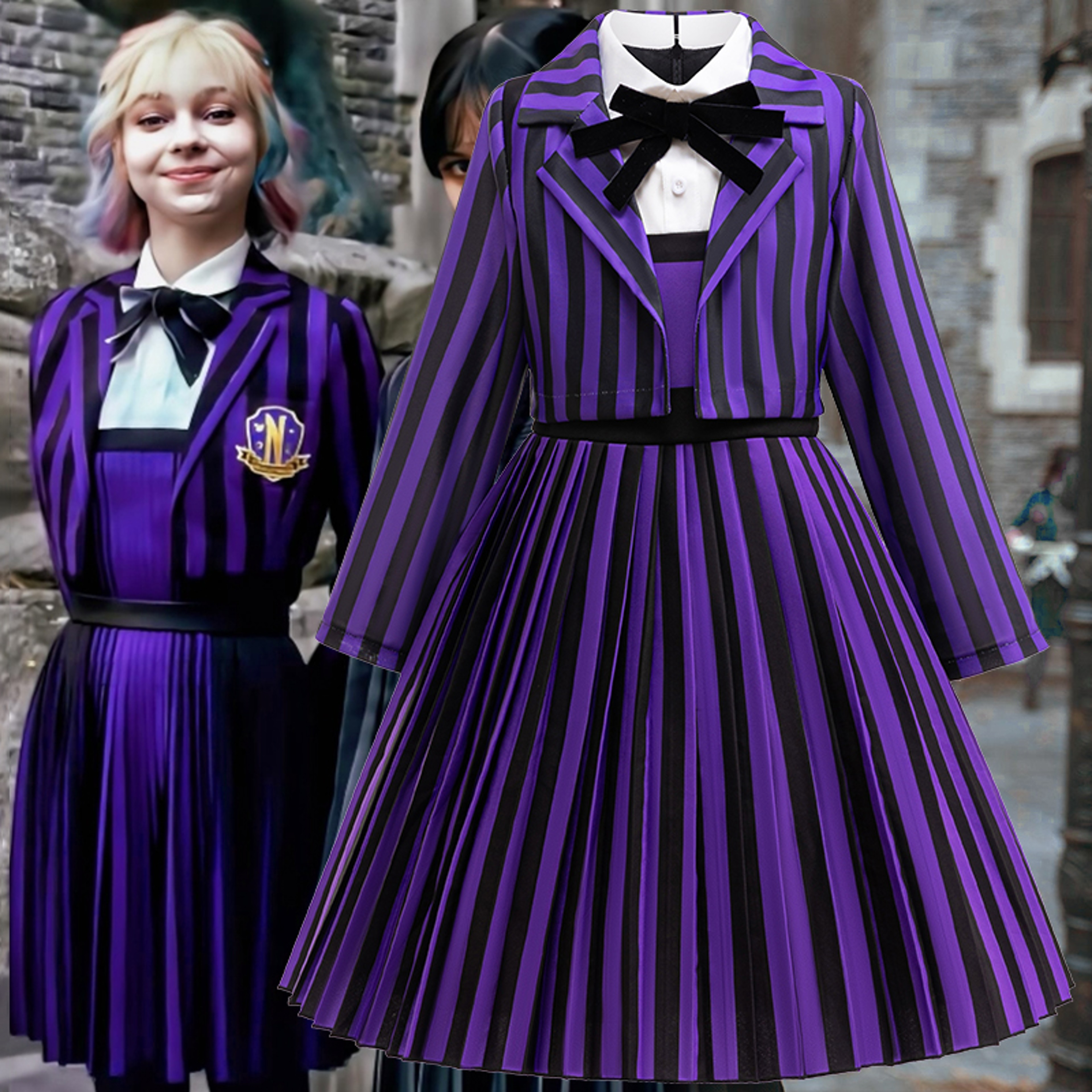 Wednesday & Enid Sinclair 2Pcs Girls Cosplay Costume Set, Official Look for Halloween, Birthday Parties & Carnival Dress – view 1