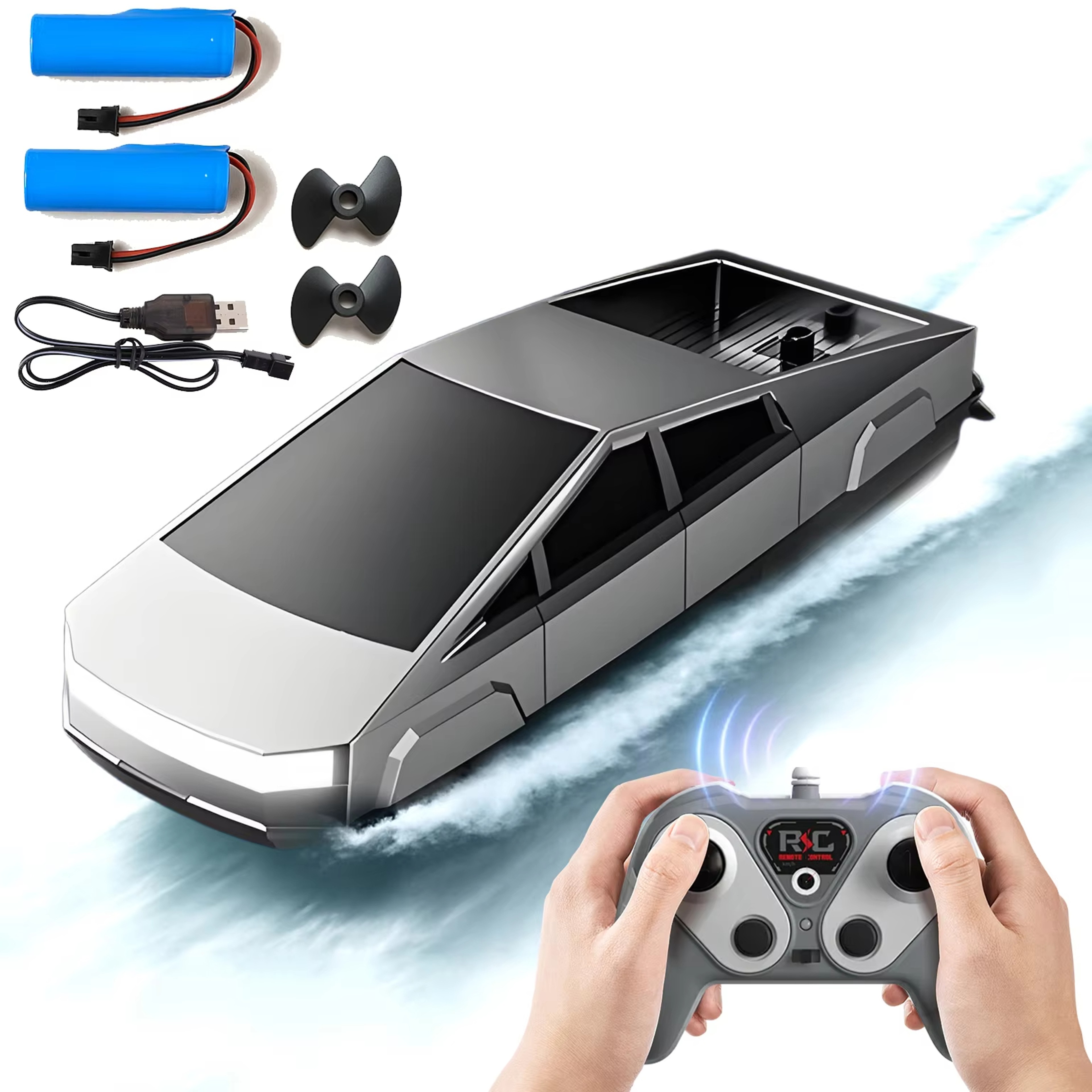 Cybertruck Style RC Boat 24GHz High Speed Remote Control Racing Ship Dual Motor Waterproof Recharge 0
