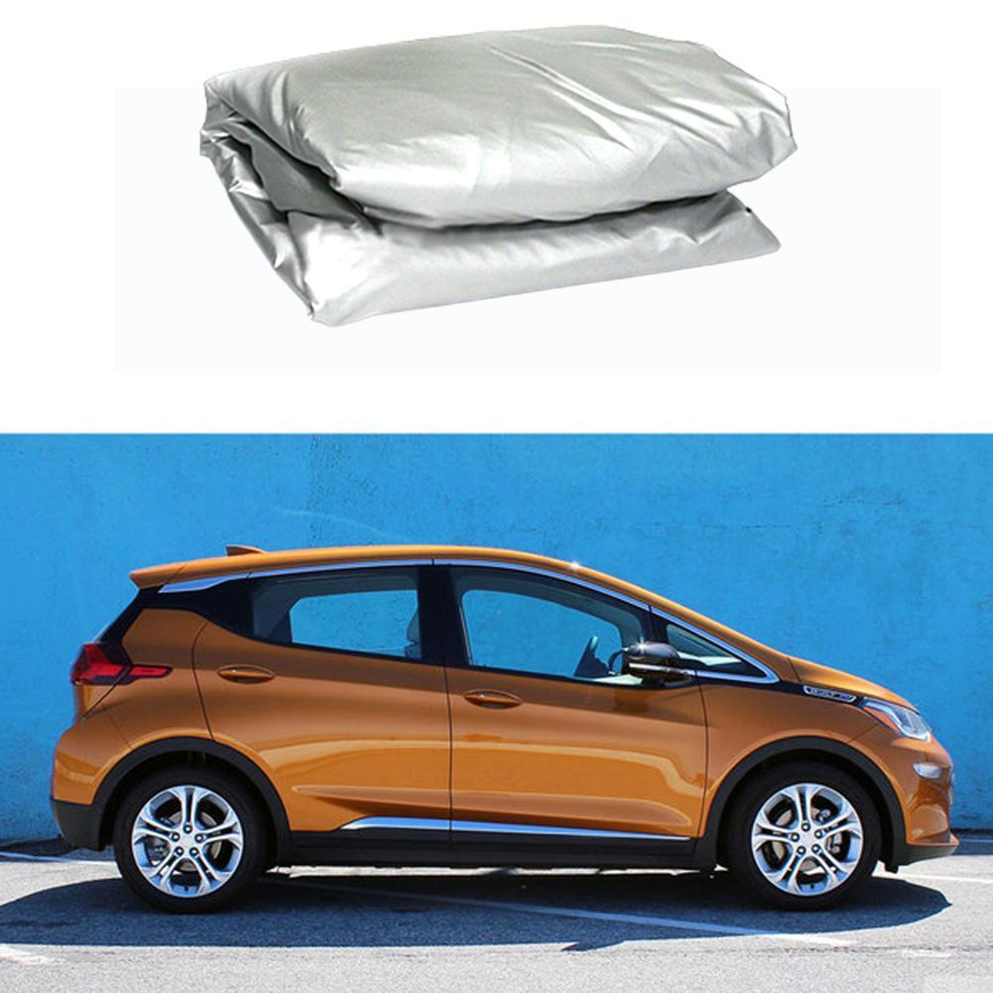 Universal Car Cover, All Weather Sunshade Half Cover, Sunblock Rain Heat Protection, Windproof Dustproof for Sedan Hatch – view 5