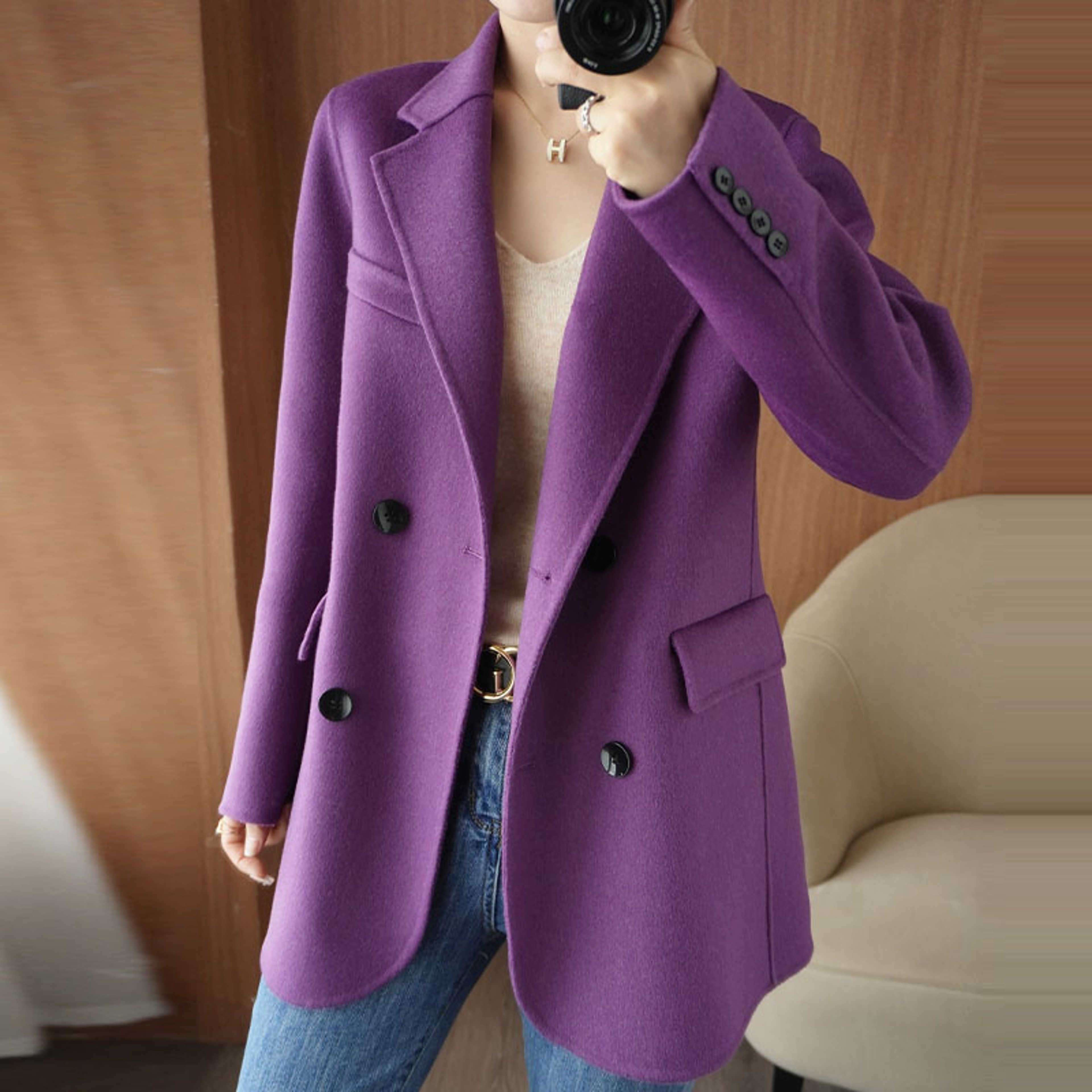 Classic Women's Long Jacket, Cashmere, Thick, Double Sided, Multi functional Fashion, Suitable for Business Fashion – view 11