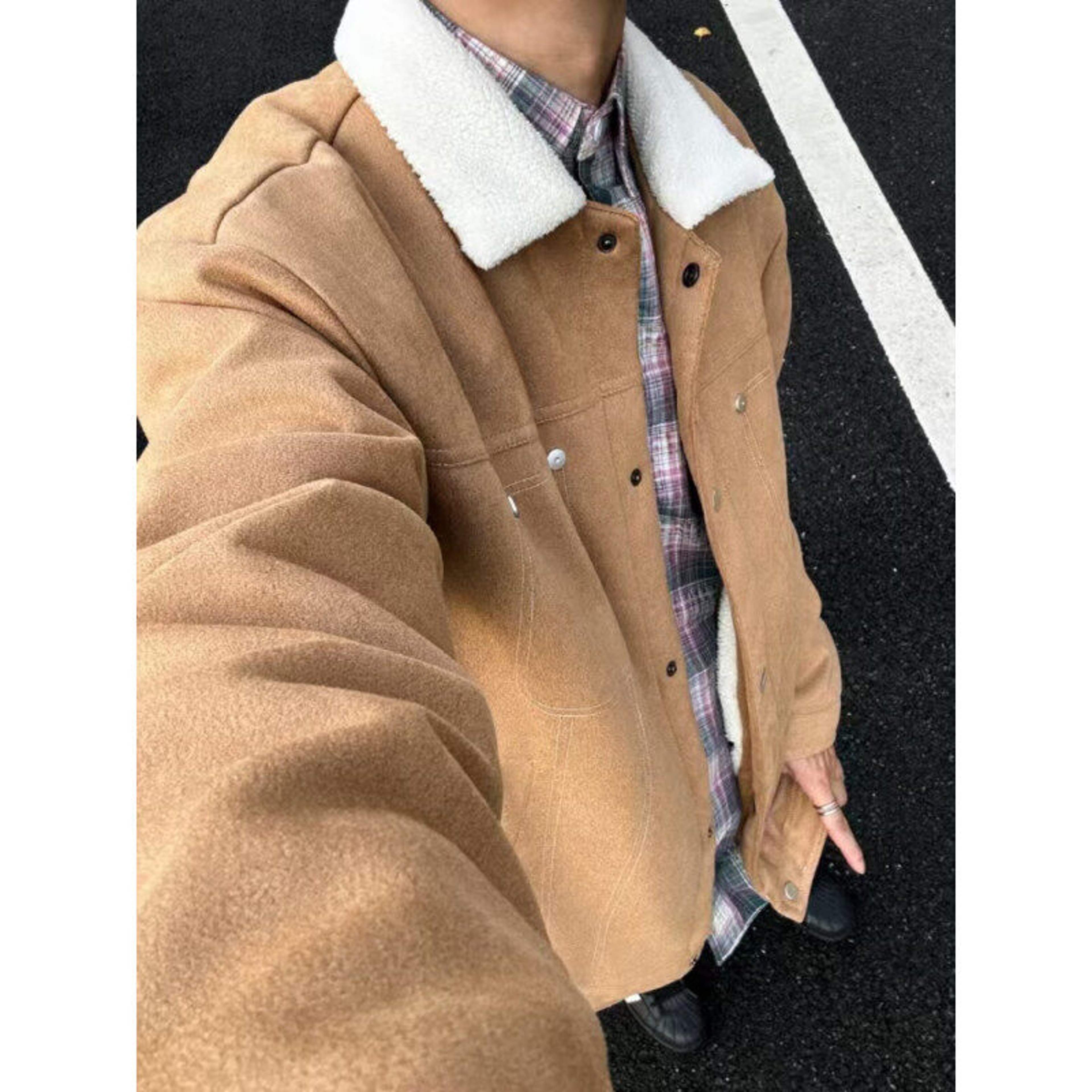 Mens Winter Coat Loose Lapel Jacket Thickened Faux Fur Lamb Wool Cotton Clothing 5