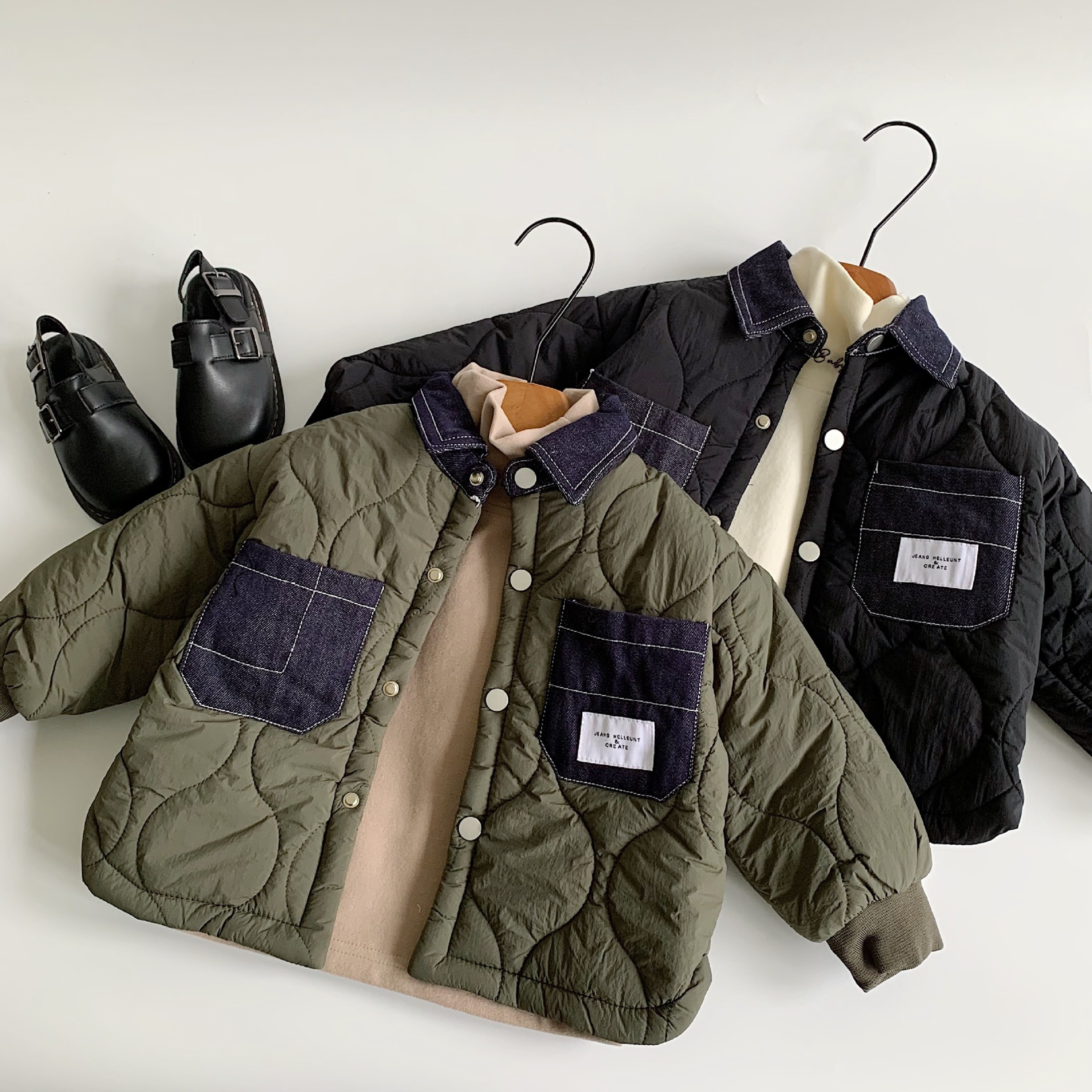 Winter Kids Jacket Boys Denim Patchwork Korean Style Casual CottonPadded Children Clothes Thickened 0