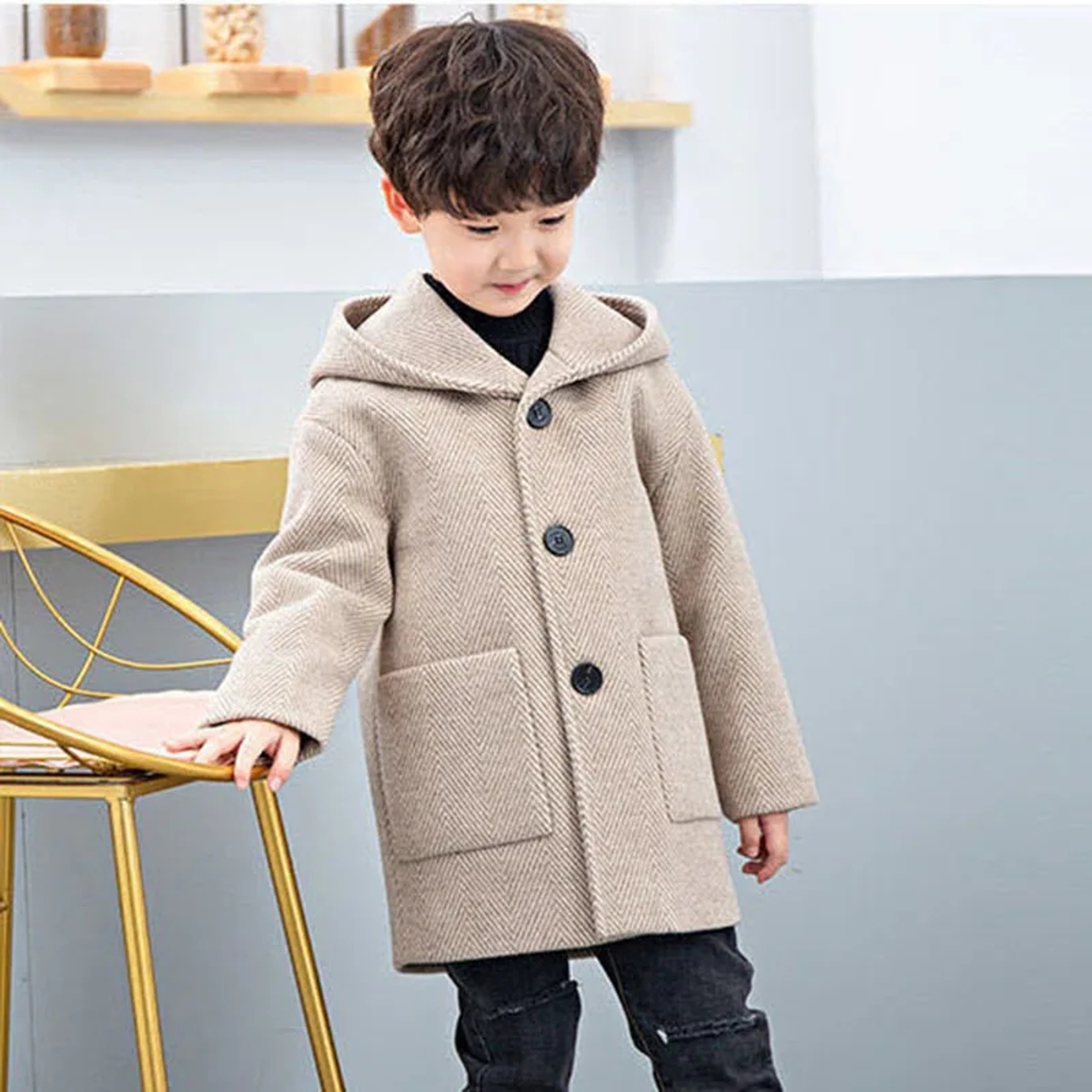 Winter Woolen Jacket For Boy, Fashion, Handsome Mid-Length Coat, Keep Warm Casual Children's Clothes – view 2