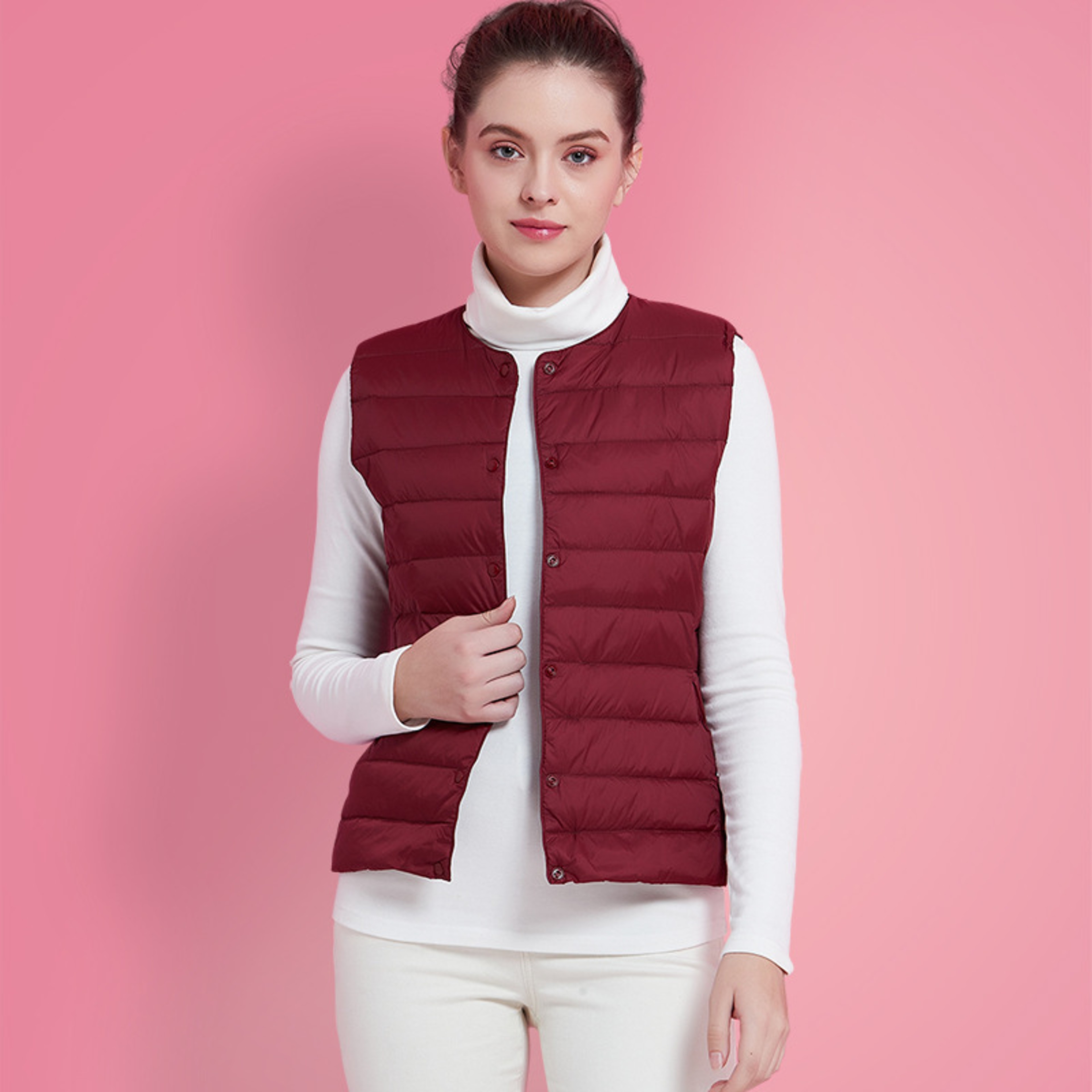 Women's Lightweight Down Vest, Collarless Puffer Gilet, Sleeveless Thermal Insulation for Cold Weather – view 16
