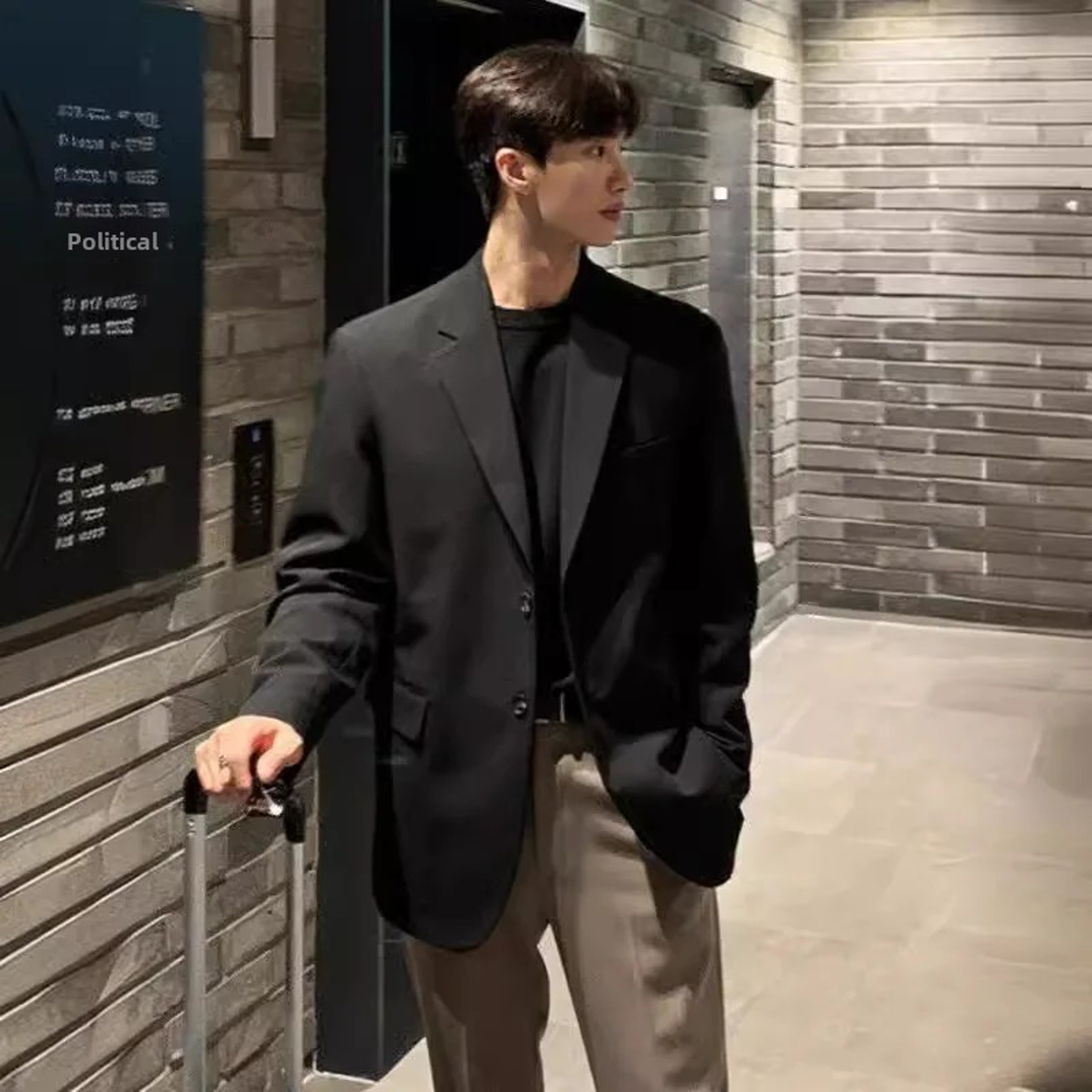 Mens Casual Blazer Western Style Loose Fit Jacket Autumn Trendy Single Breasted Black Coat Dongdaem 1