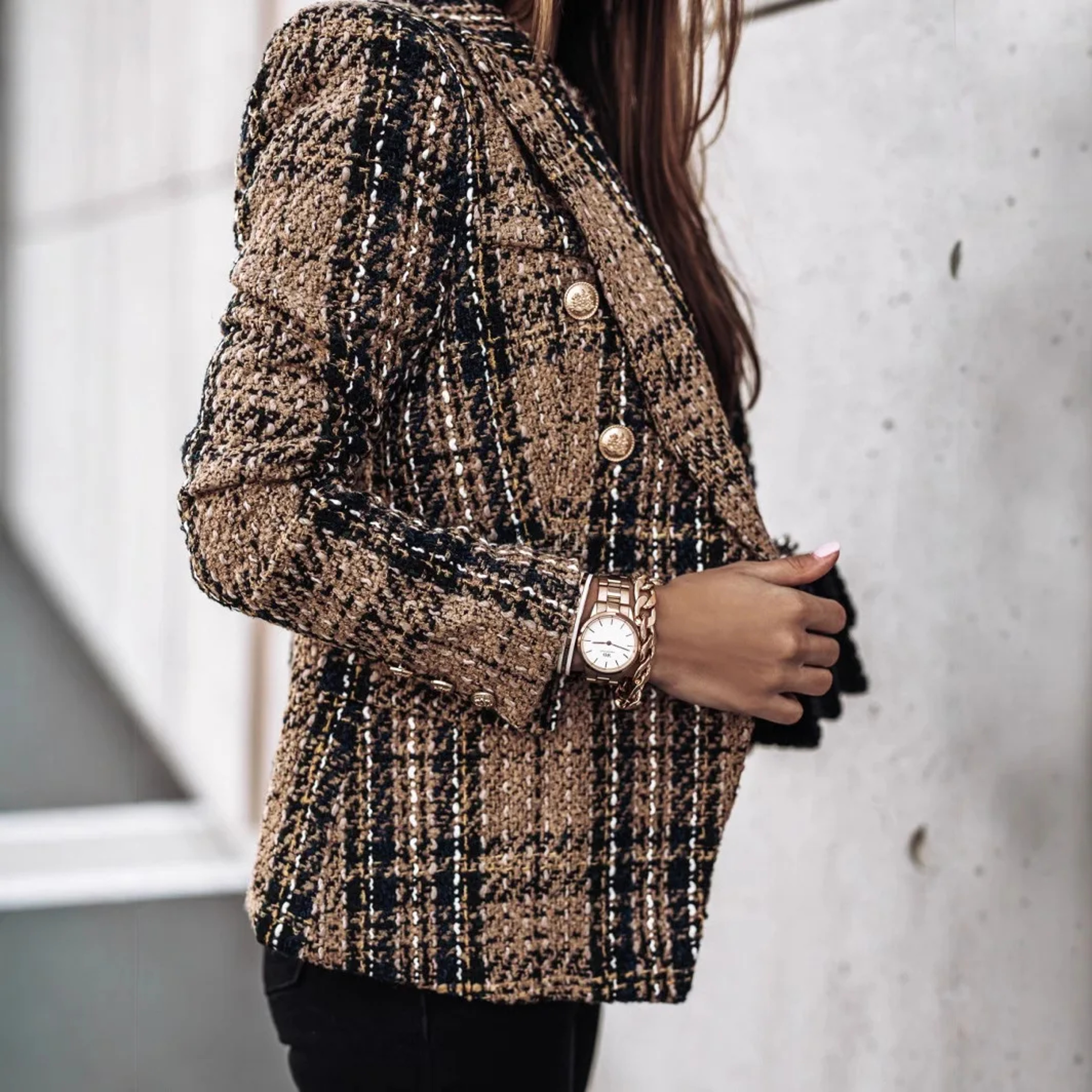 Women's Printed Suit Jacket, Autumn Winter New Style, Long Sleeve Double Button Blazer, Regular Fit Polyester Fiber – view 2