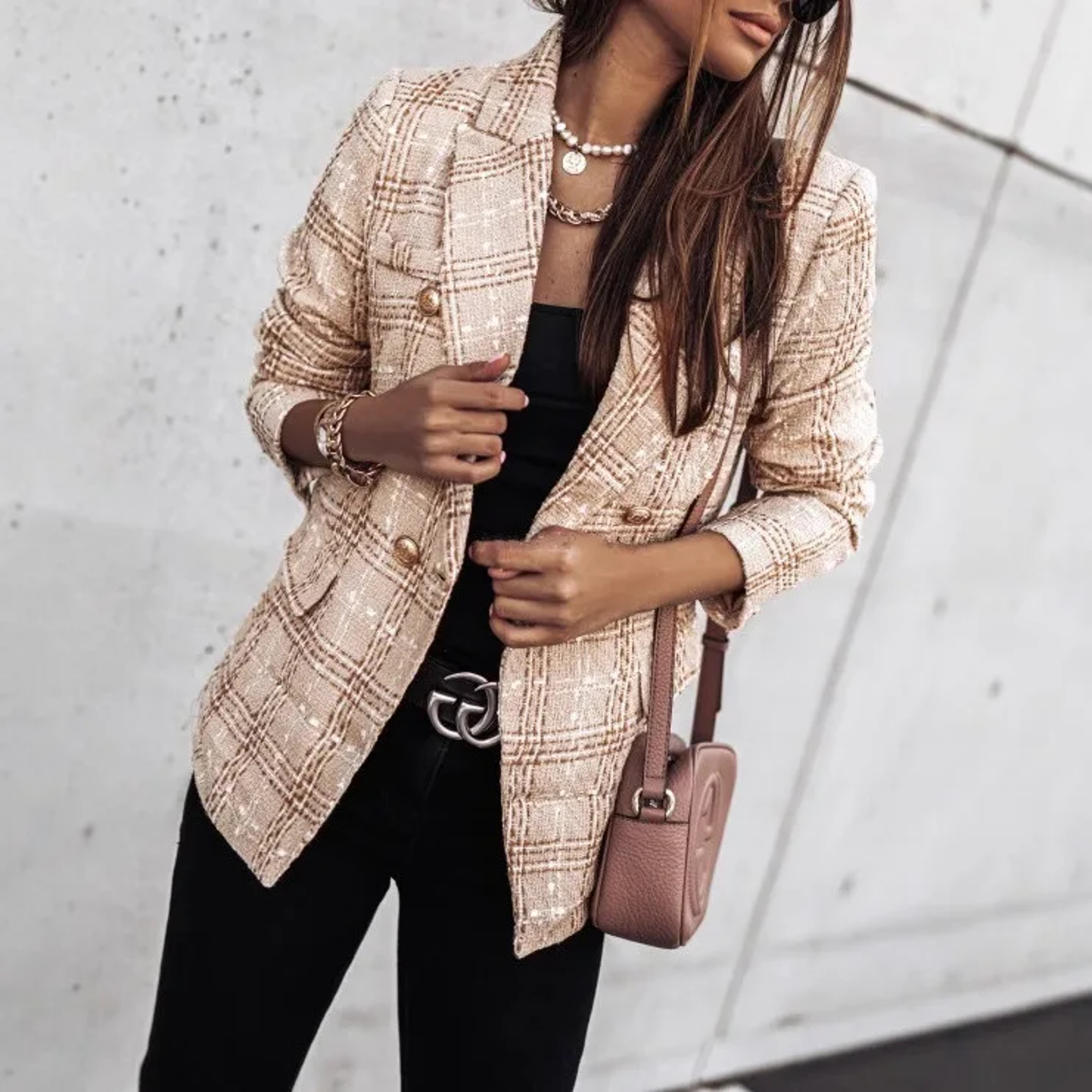 Women's Printed Suit Jacket, Autumn Winter New Style, Long Sleeve Double Button Blazer, Regular Fit Polyester Fiber – view 4