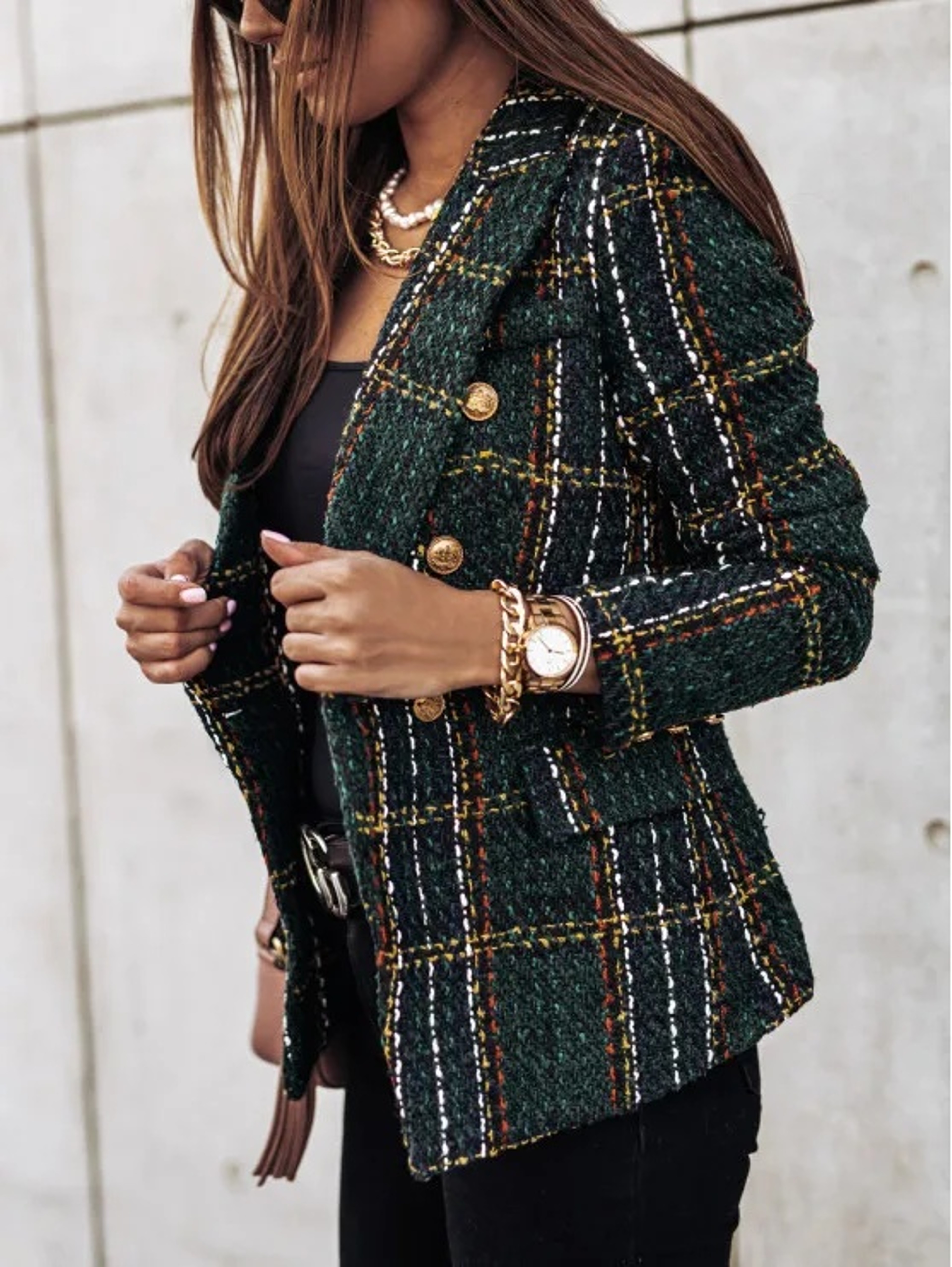 Women's Printed Suit Jacket, Autumn Winter New Style, Long Sleeve Double Button Blazer, Regular Fit Polyester Fiber – view 9