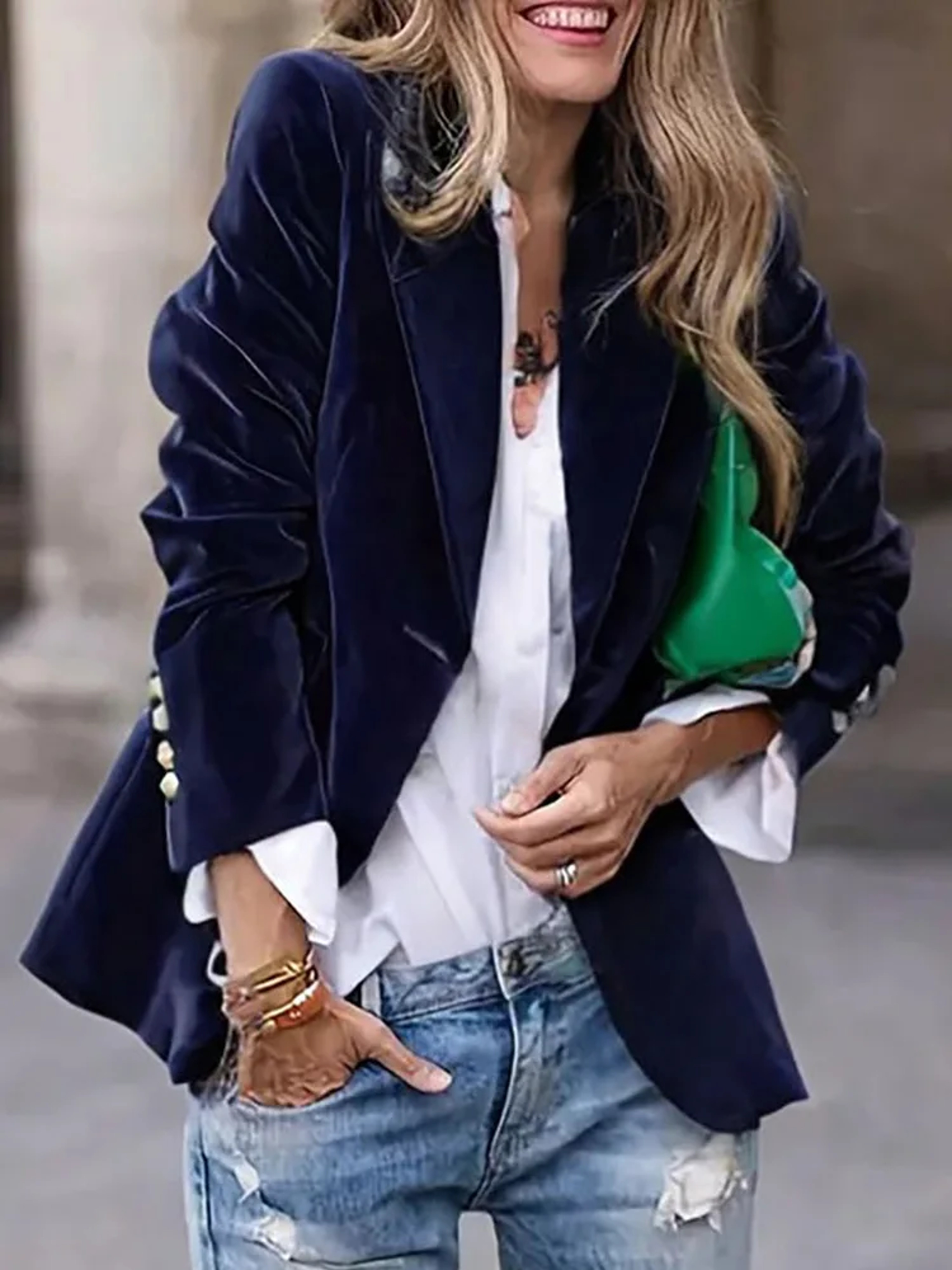 Blazers For Women Single Button Suit Collar Solid Color Long Sleeve Fashion Outerwear 0