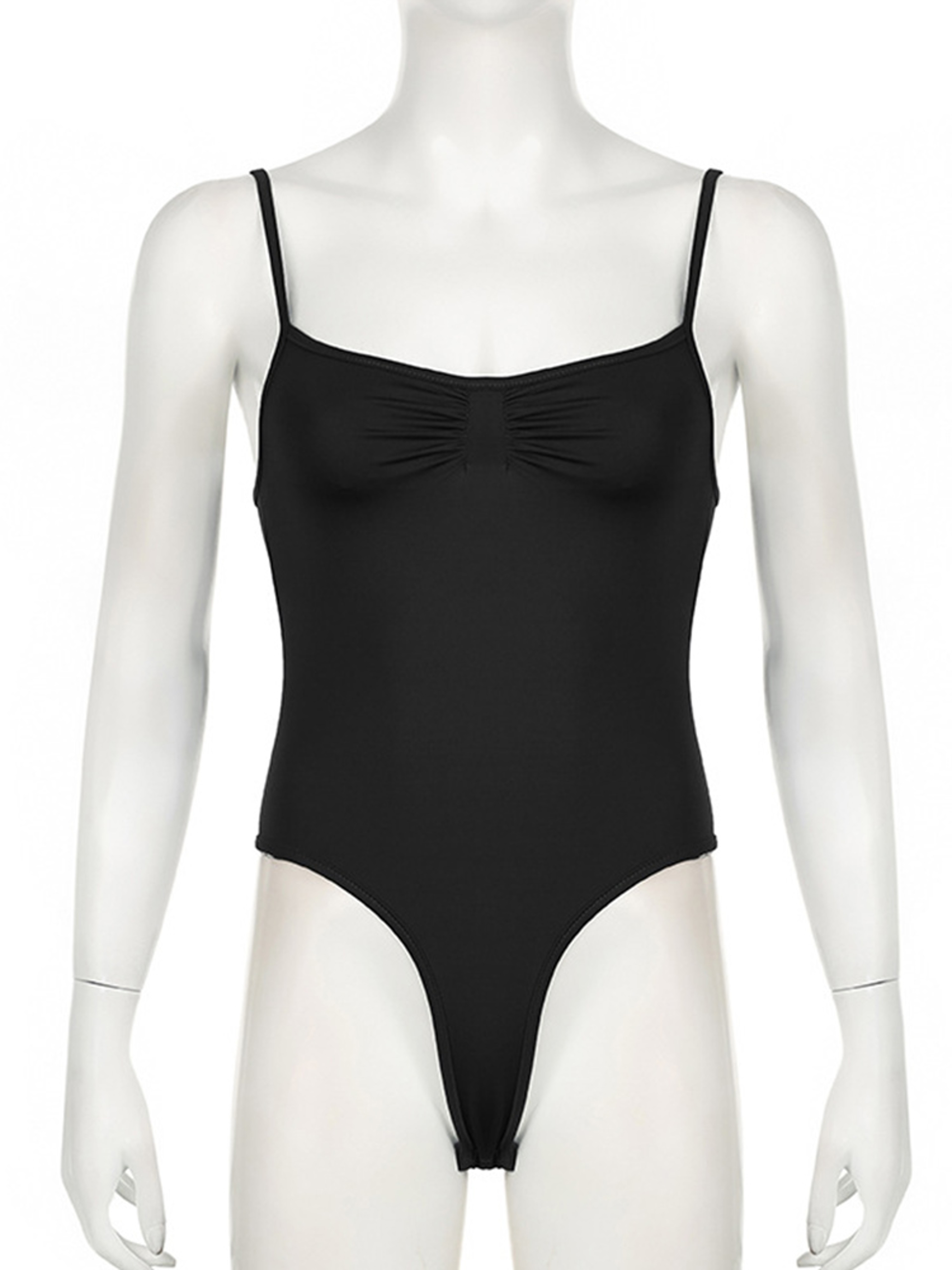 Womens Shirred Bodysuit Spaghetti Strap Camisole Top for Casual Vacation Style – view 6