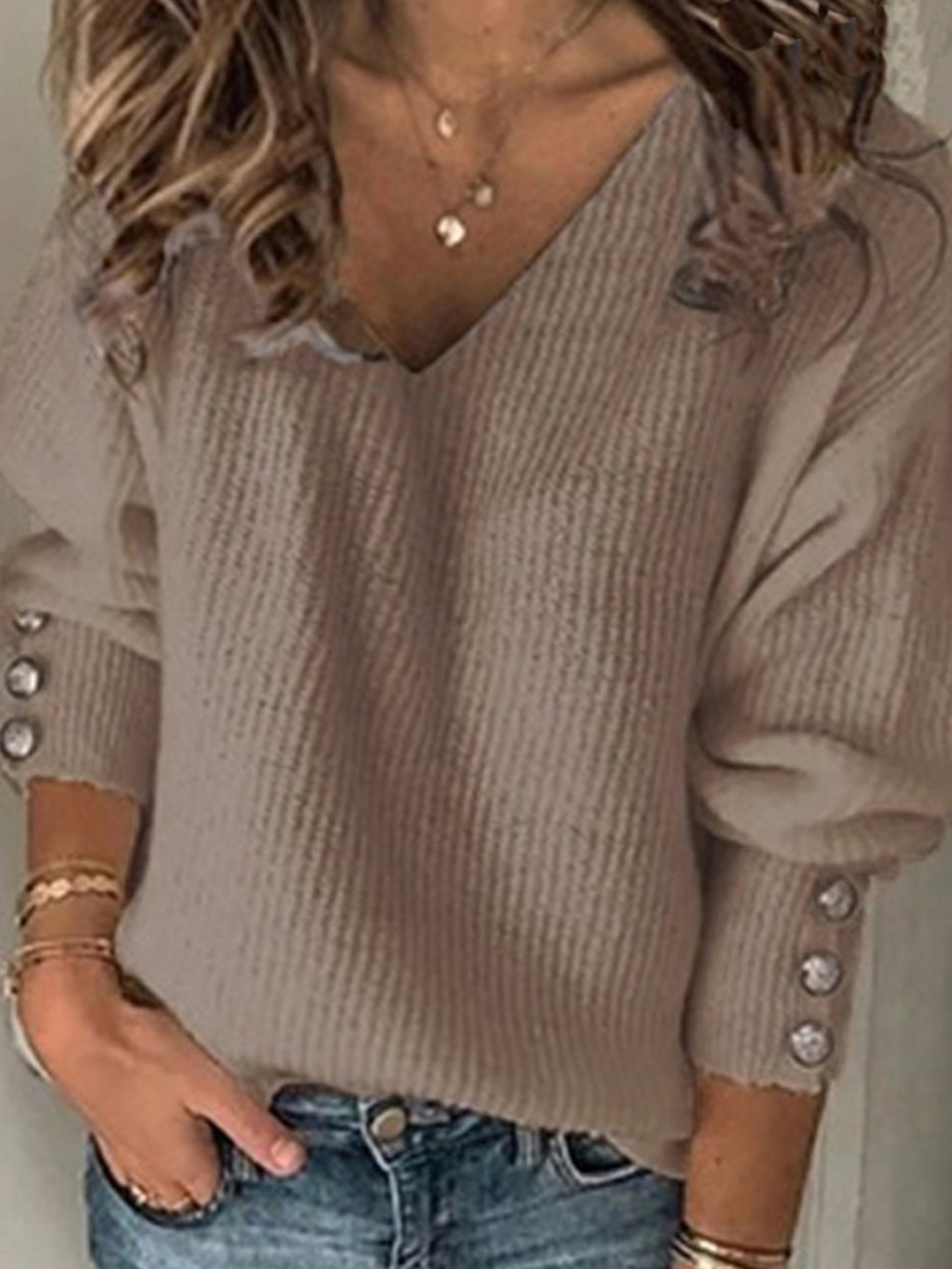 Women's Plus Size Sweater, Ribbed Knit Pullover, Soft Elastic V Neck, Basic Versatile Autumn Knitwear – view 2