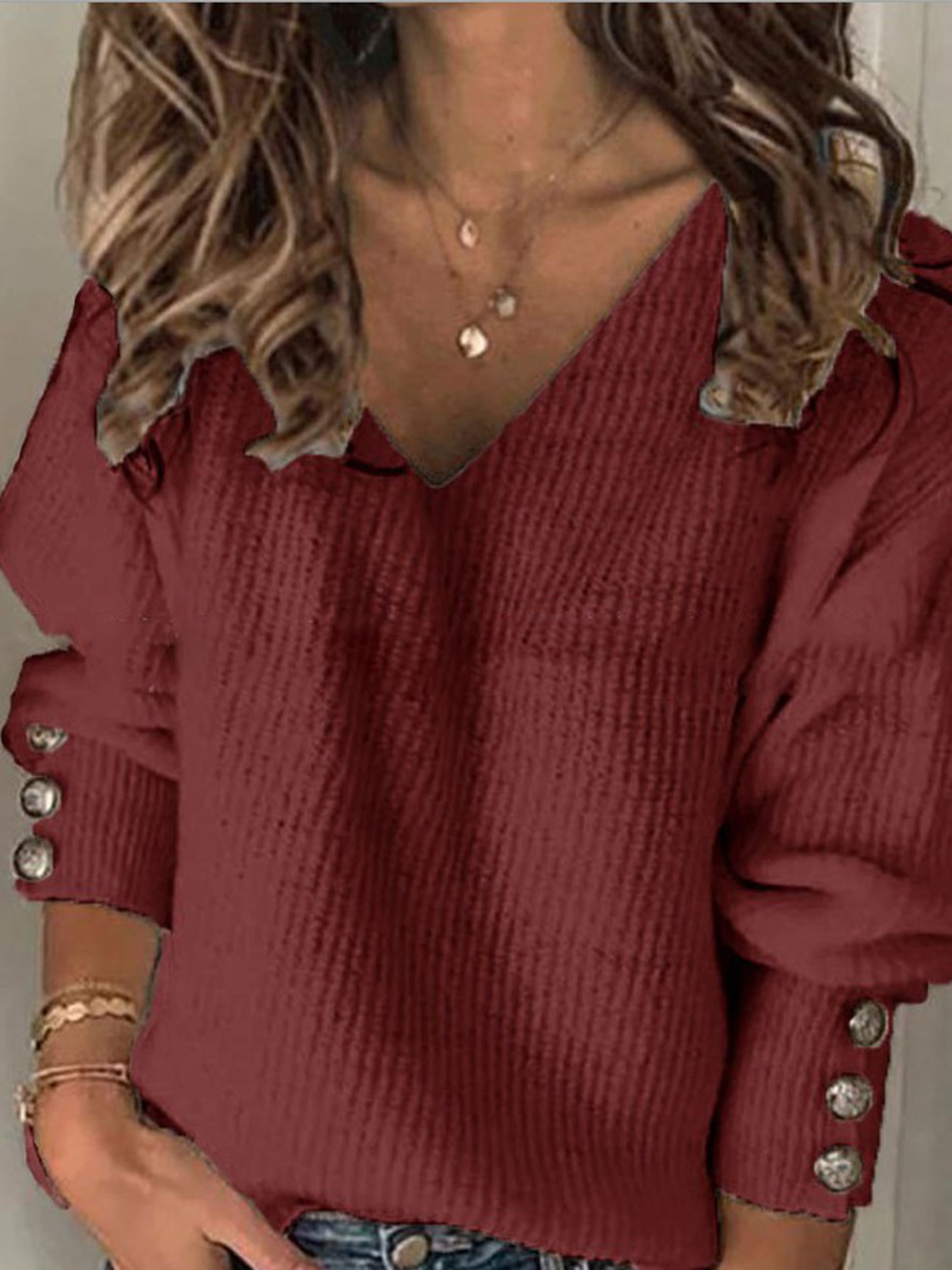 Women's Plus Size Sweater, Ribbed Knit Pullover, Soft Elastic V Neck, Basic Versatile Autumn Knitwear – view 8
