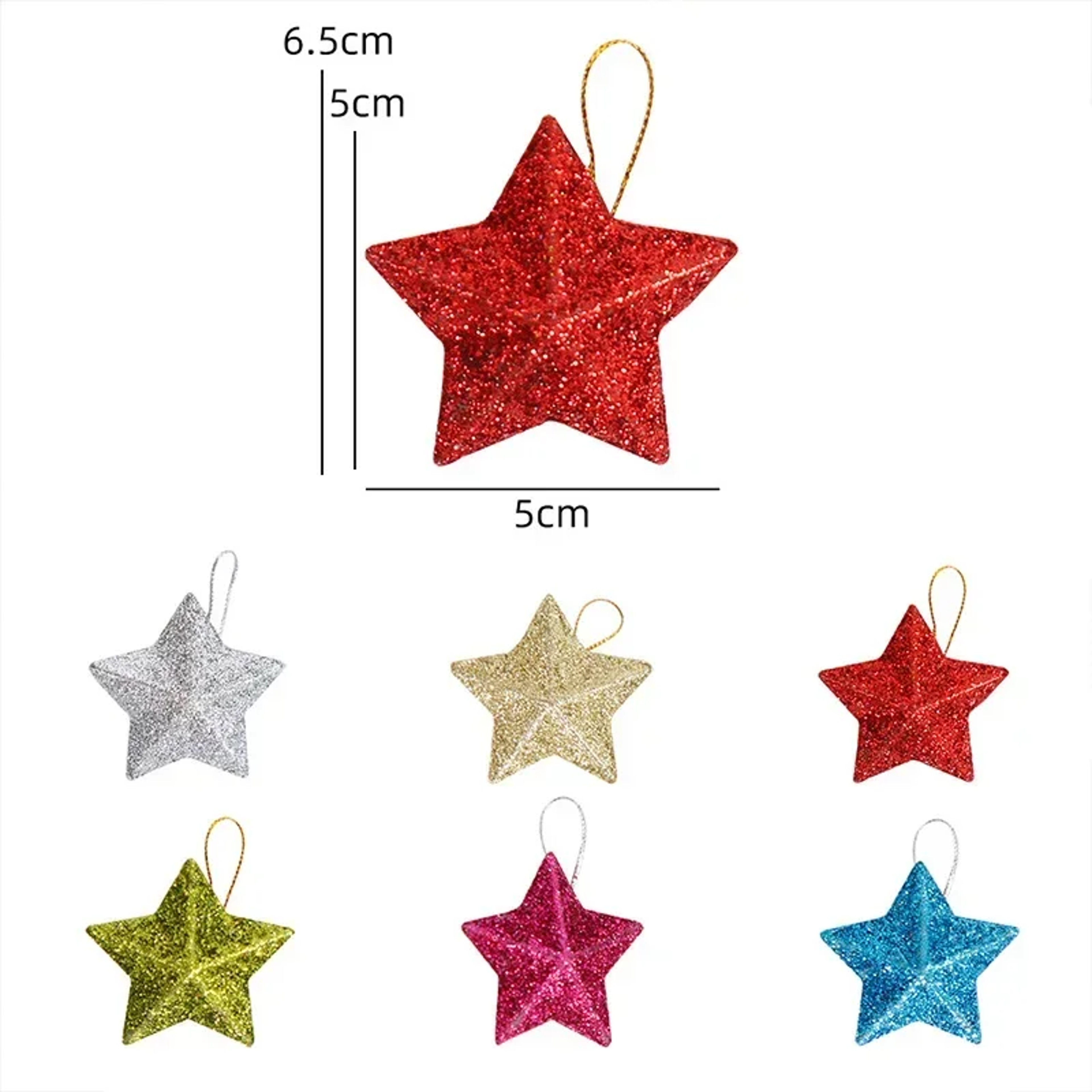 Gold Glitter Star Decorations, Plastic Christmas Ornaments, Christmas Tree Hanging Decorations, Holiday Home Decor – view 6