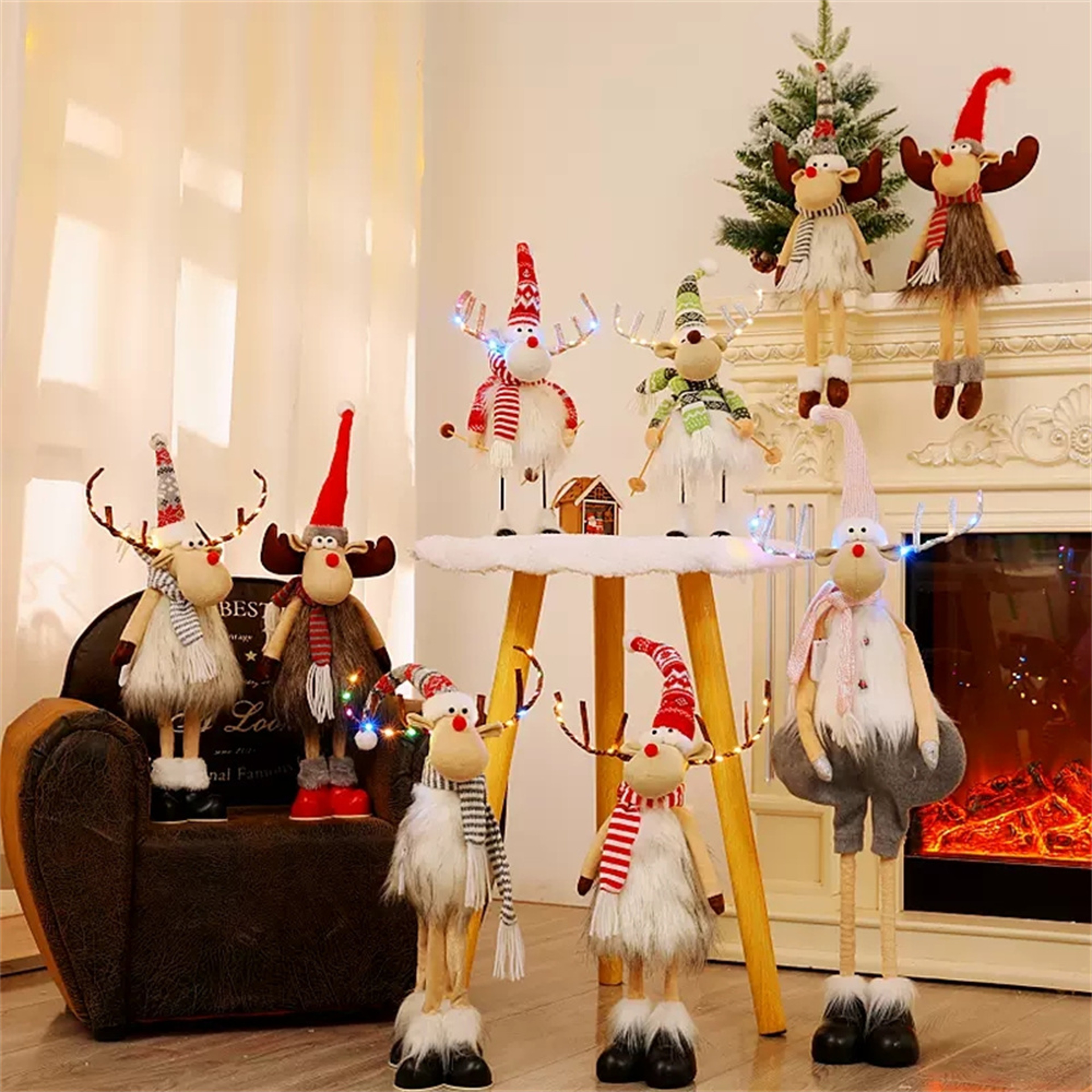 Dolls Navidad Figurine Ornaments, Christmas Large Standing Elk, With Lights Reindeer, Gift New Year Home Decor – view 1