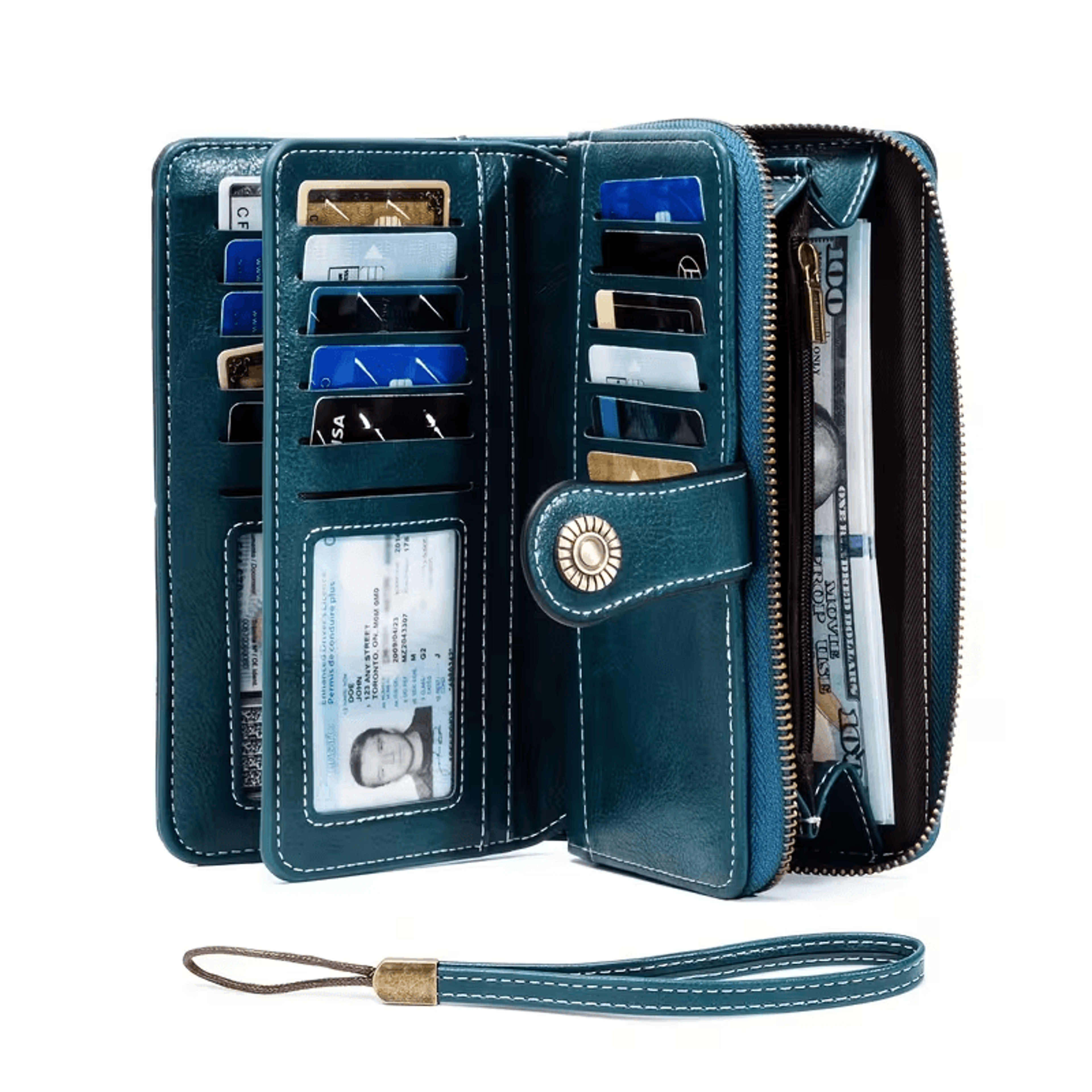 antiskim leather zip clutch wallet
