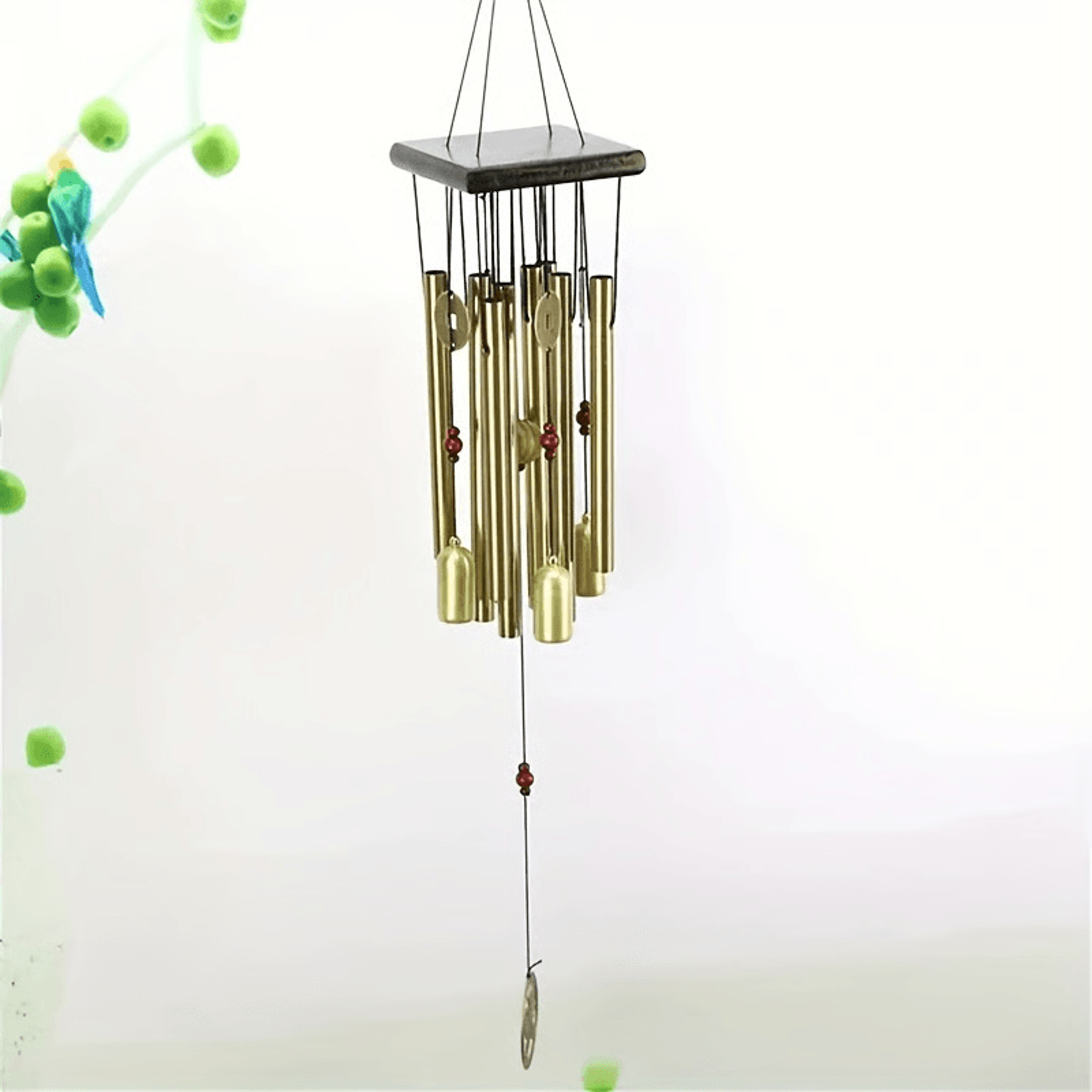 calming wind chimes near patio furniture