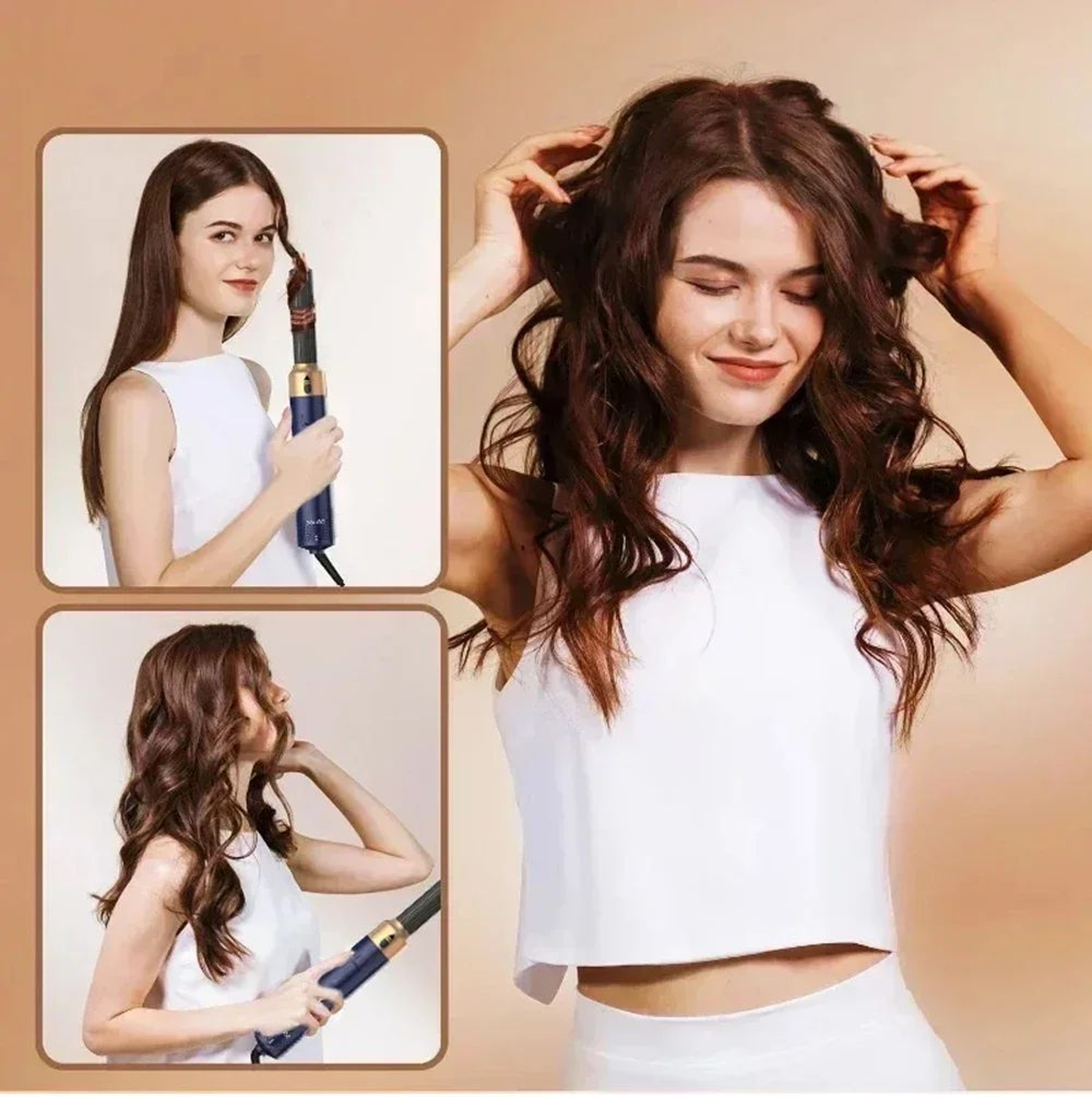 woman styling hair with air hair styler brush