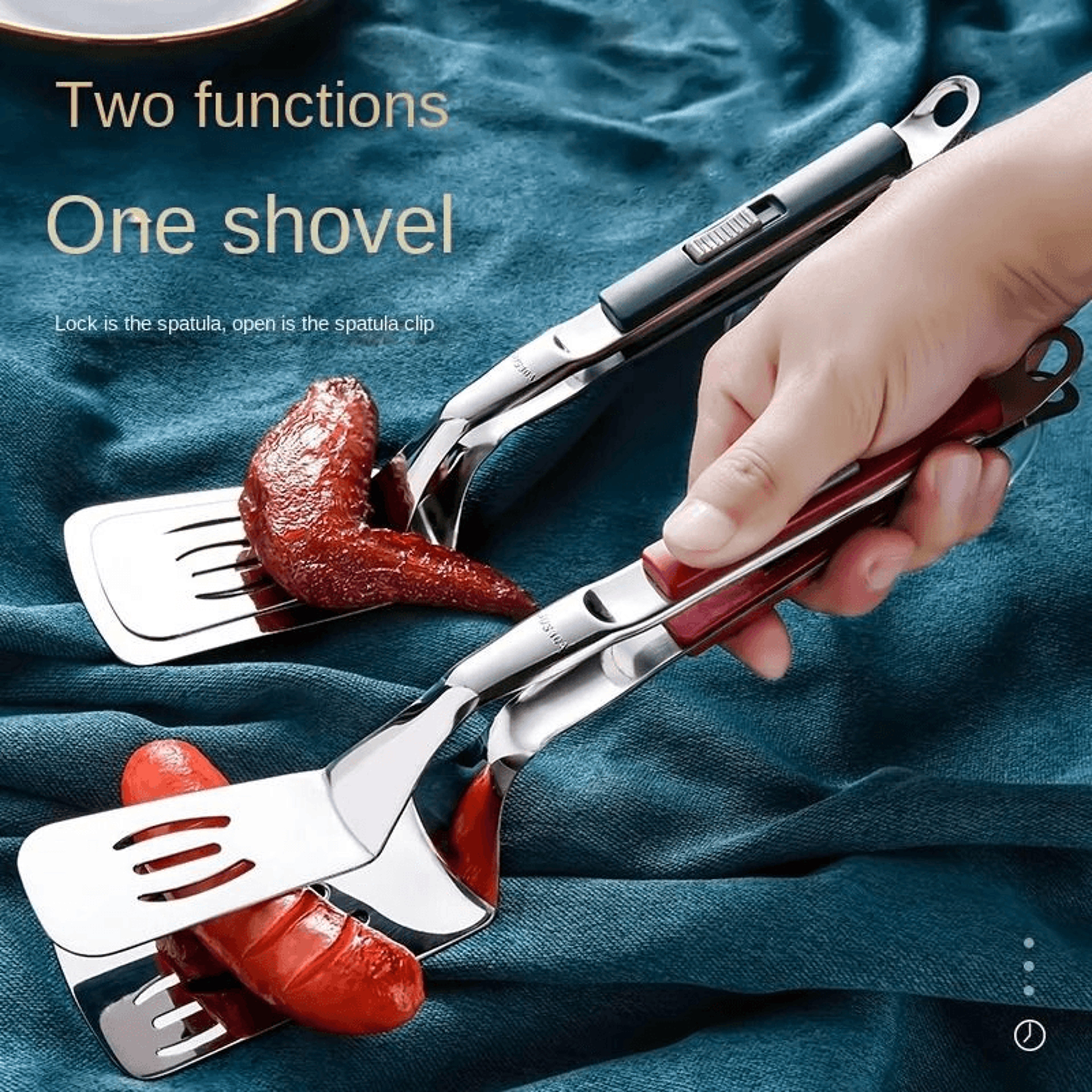 flipping burgers with spatula tongs