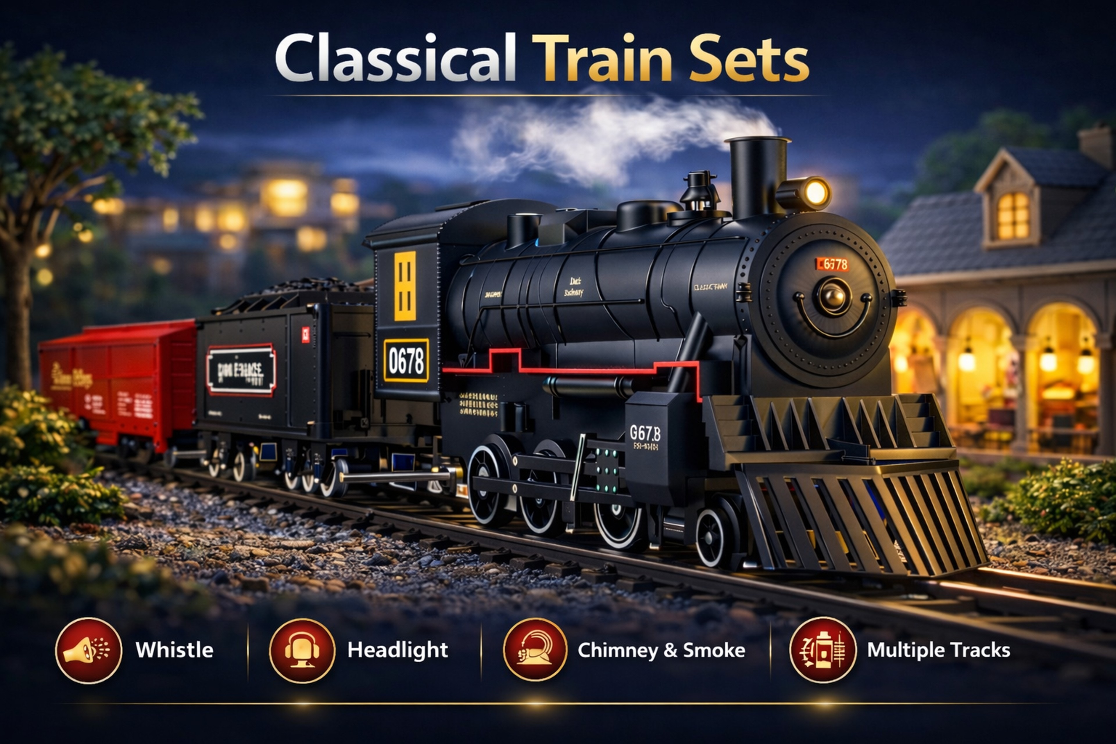 Electric Train Set With Steam, Lights & Sounds, Realistic Locomotive Toy for Kids – view 11