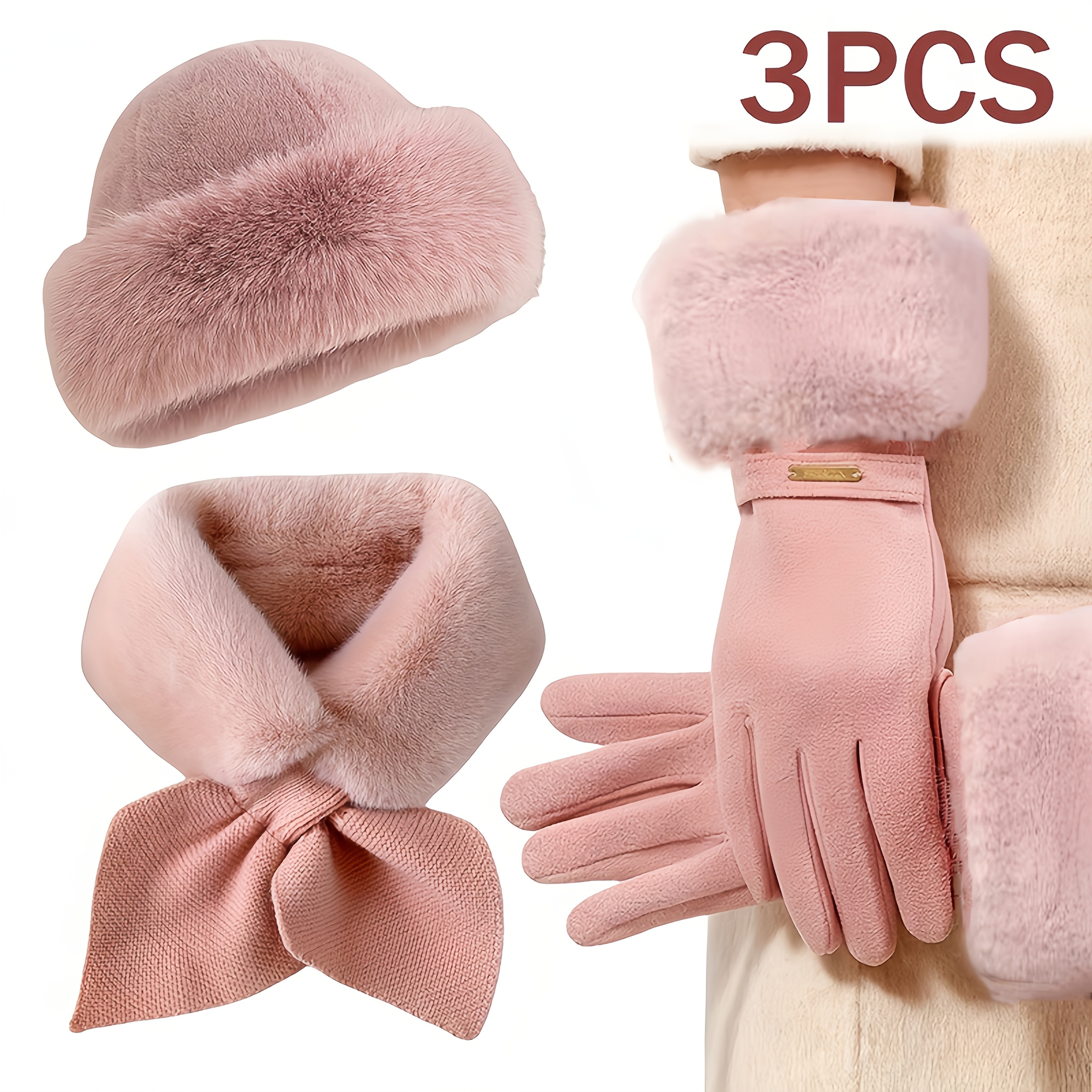 Womens Winter Hat Scarf Gloves Set For Warm Coverage And Easy Matching Style 1