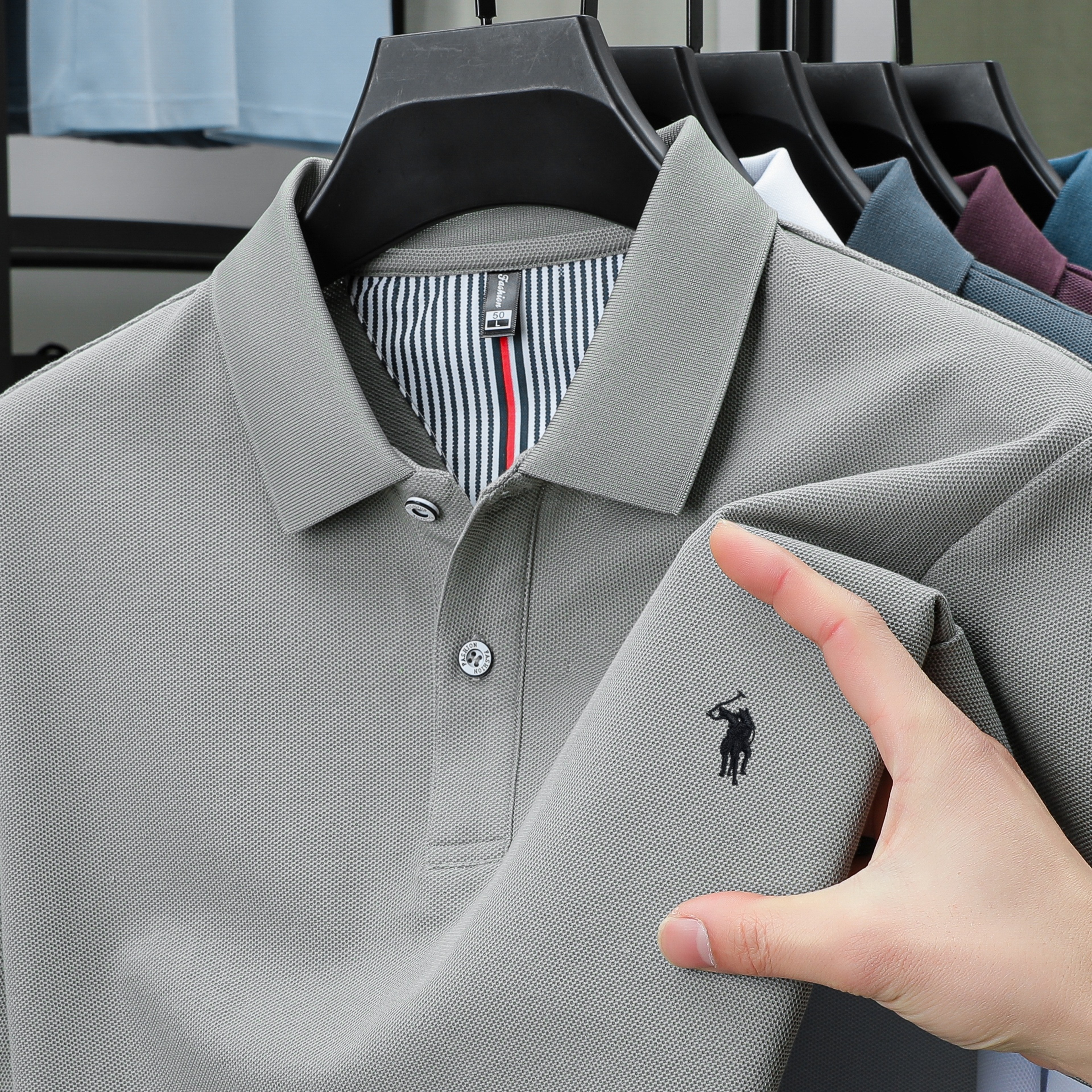 Men's Cotton Polo Shirt Short Sleeve Embroidered Business Casual Summer Polo – view 12
