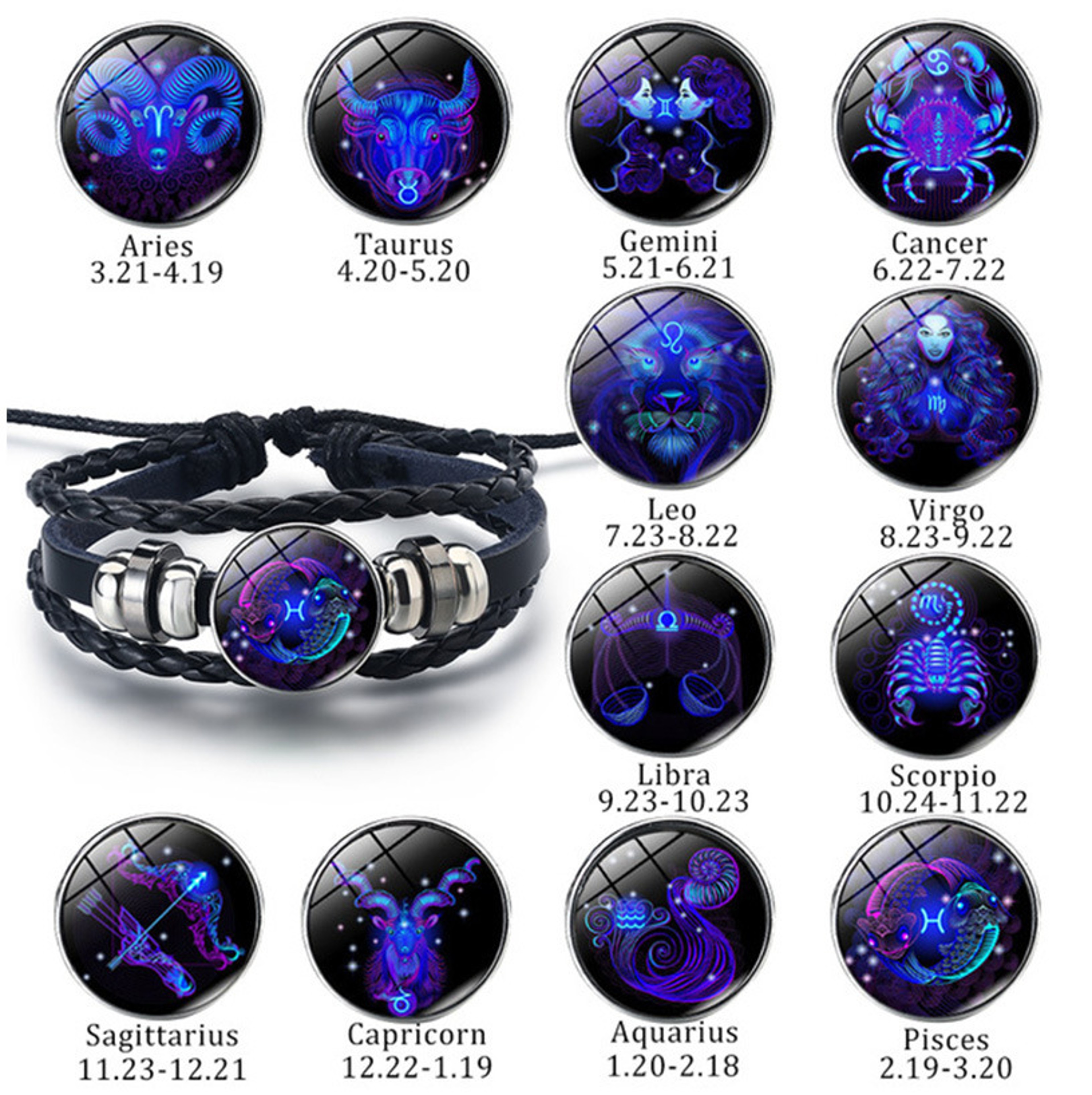 Zodiac Sign Glow Leather Bracelet Personalized Astrology Gift For Daily Style 0