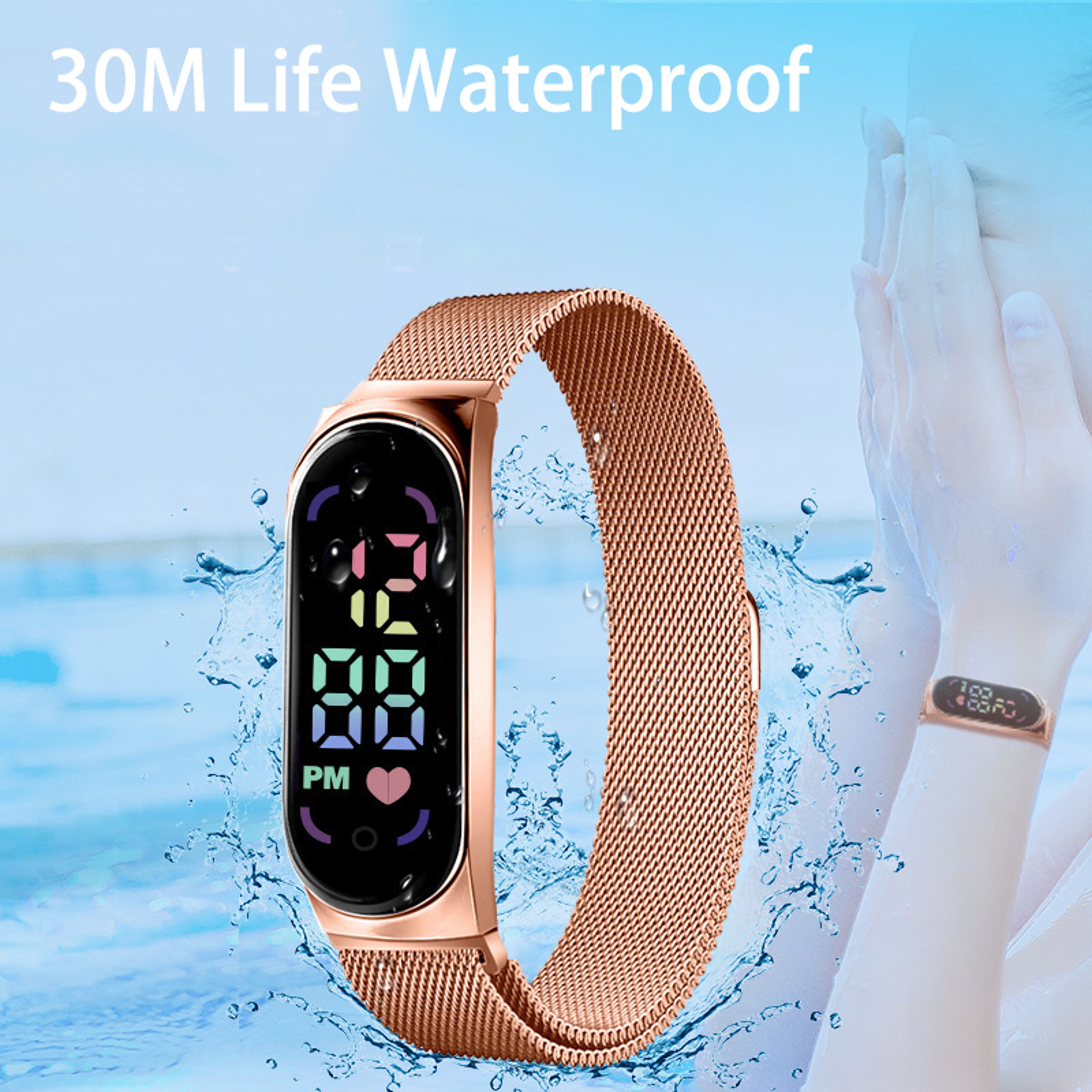 Waterproof Digital LED Watch for Women with Touch Display and Magnetic Strap – view 3