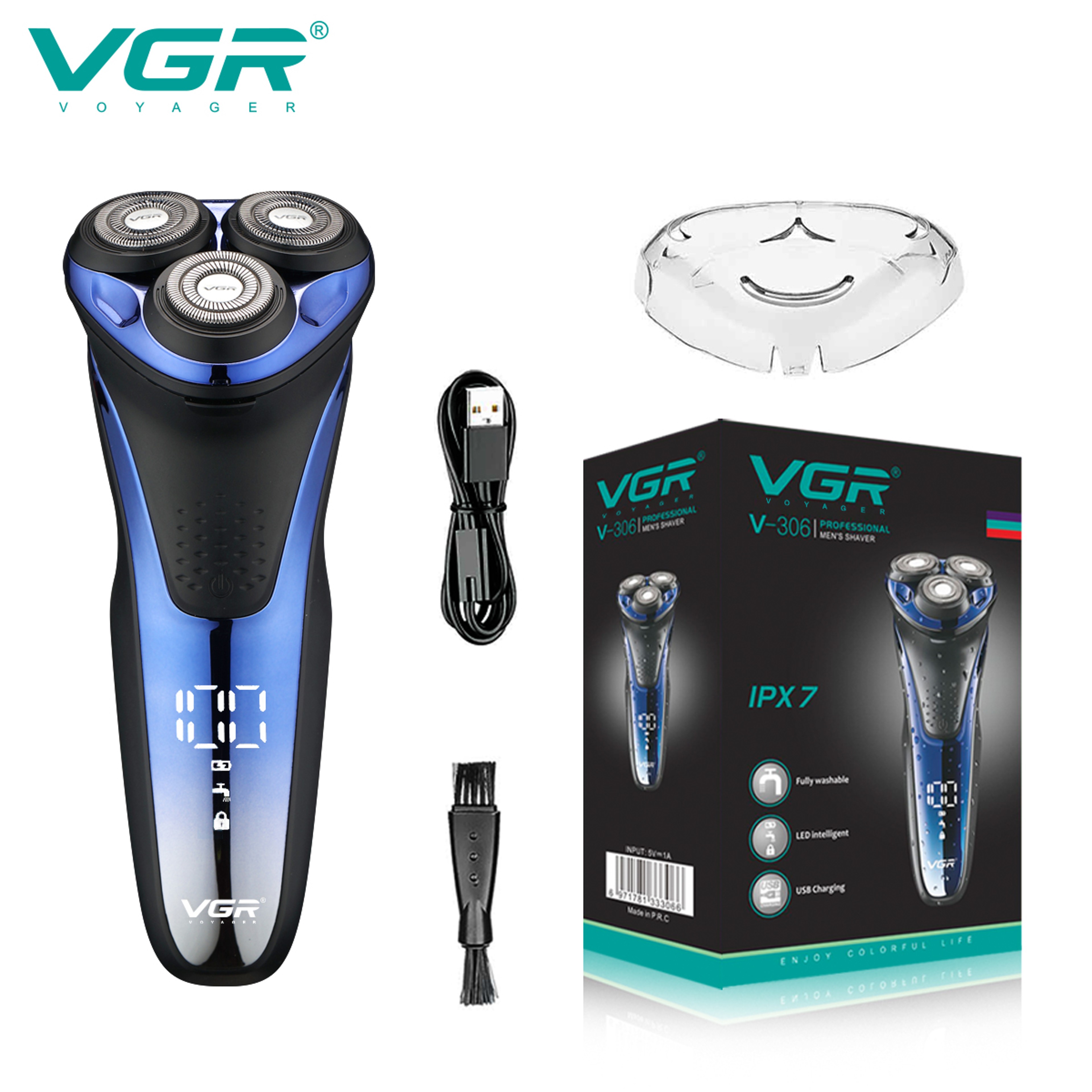 Rechargeable Waterproof Electric Shaver with Rotary Heads, LED Display & Pop Up Trimmer – view 1