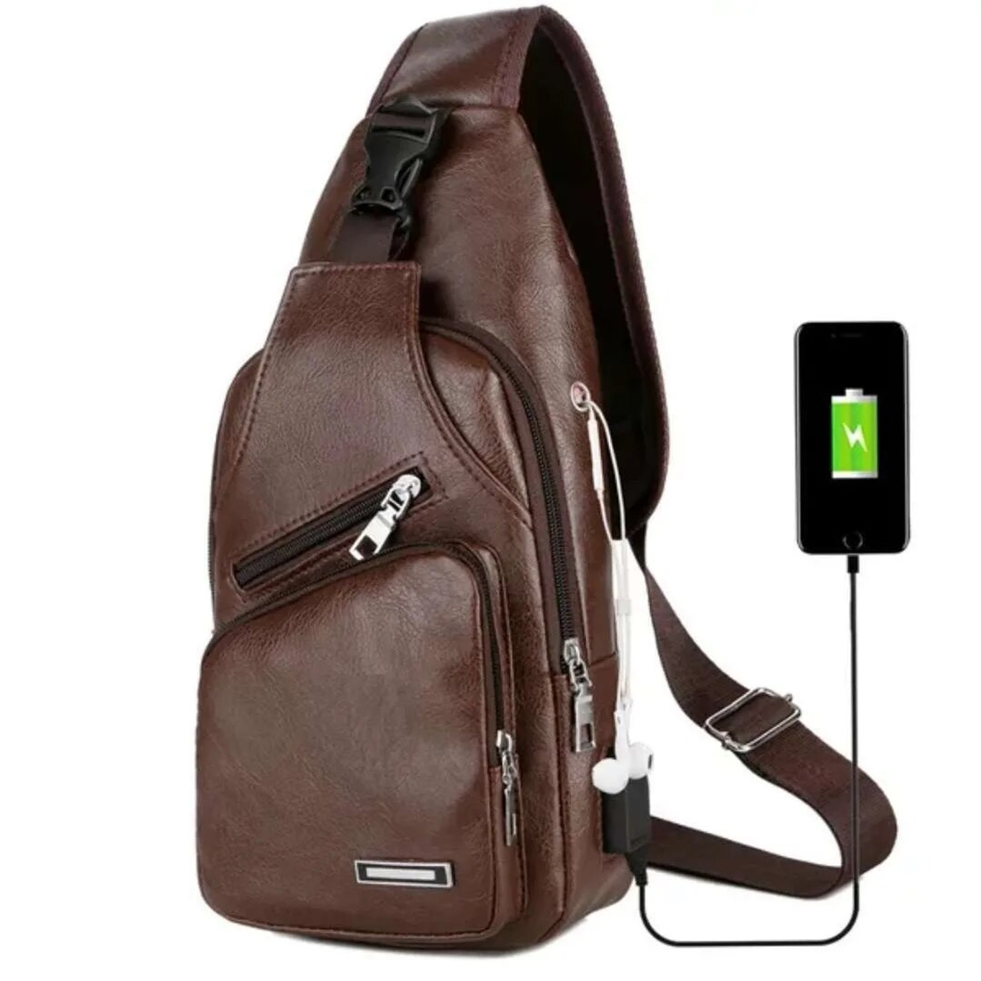 USB Charging Chest Bag For Men Lightweight PU Crossbody Sling Bag  Anti Theft Zipper Design  Phone  7