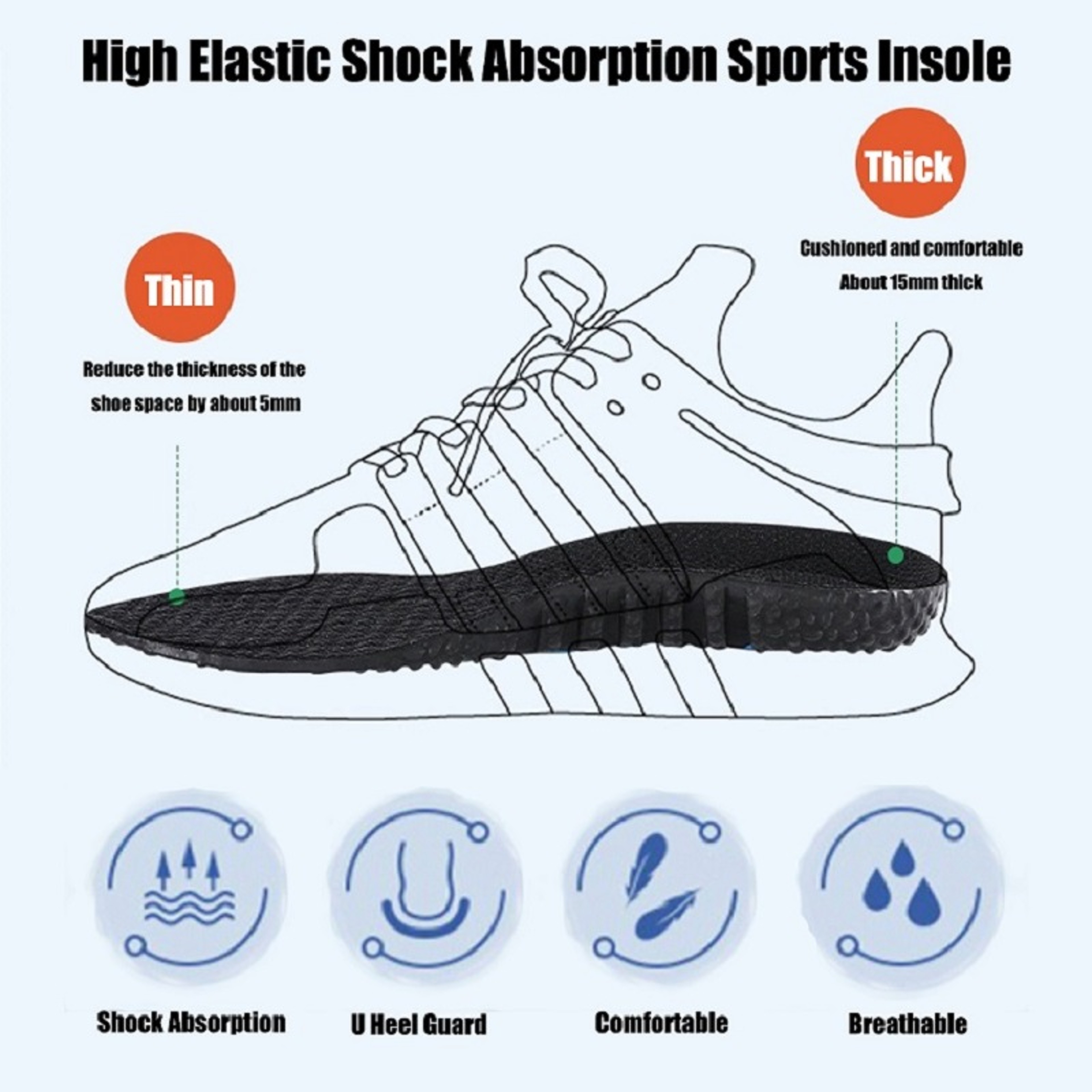 Deodorant Shoe Insoles Comfort Pads with Massage Care for Men  Women  ShockAbsorbing  Breathabl