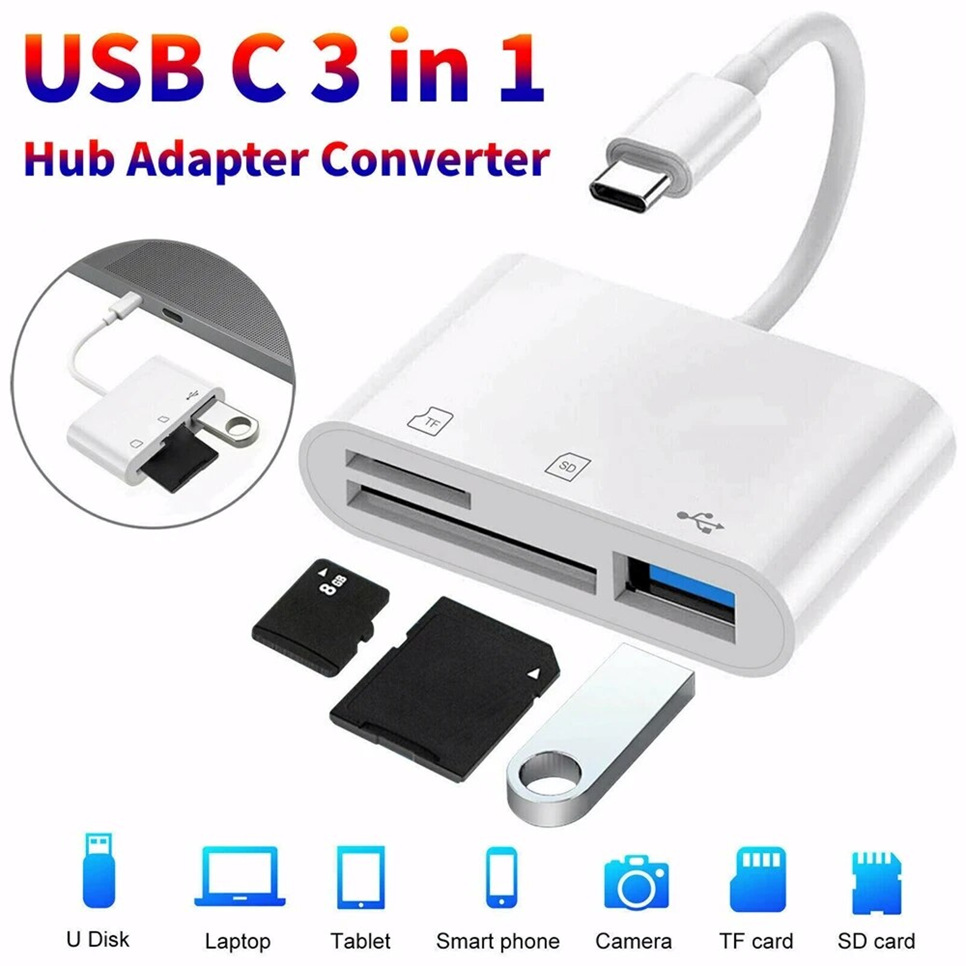 3 In 1 TypeC Memory Card Reader Adapter TF CF SD Compact Flash USBC for MacBook Pro  Huawei