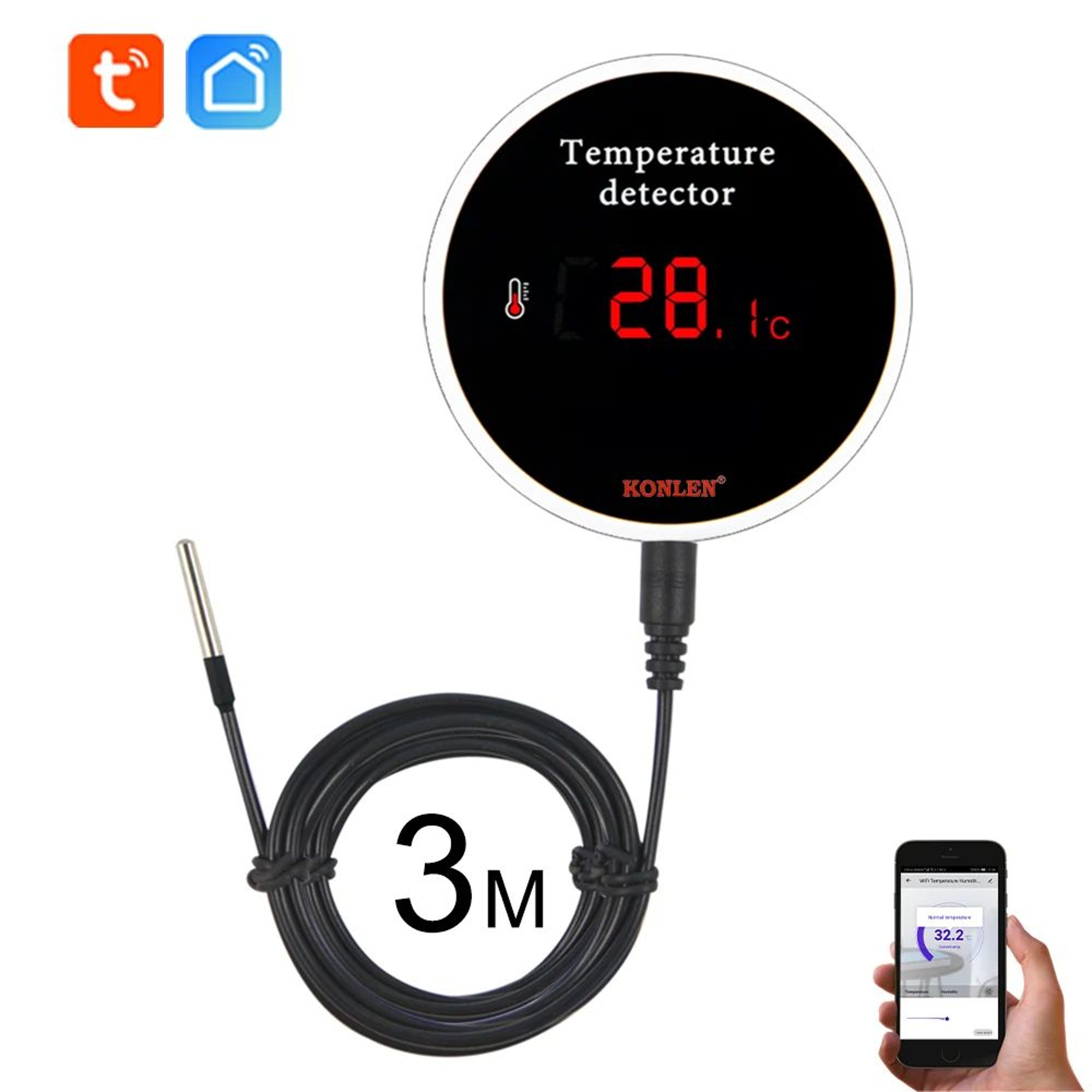 Tuya WiFi Temperature Sensor Waterproof Probe Smart Life Thermometer For Home Pool Freezer Remote M 0