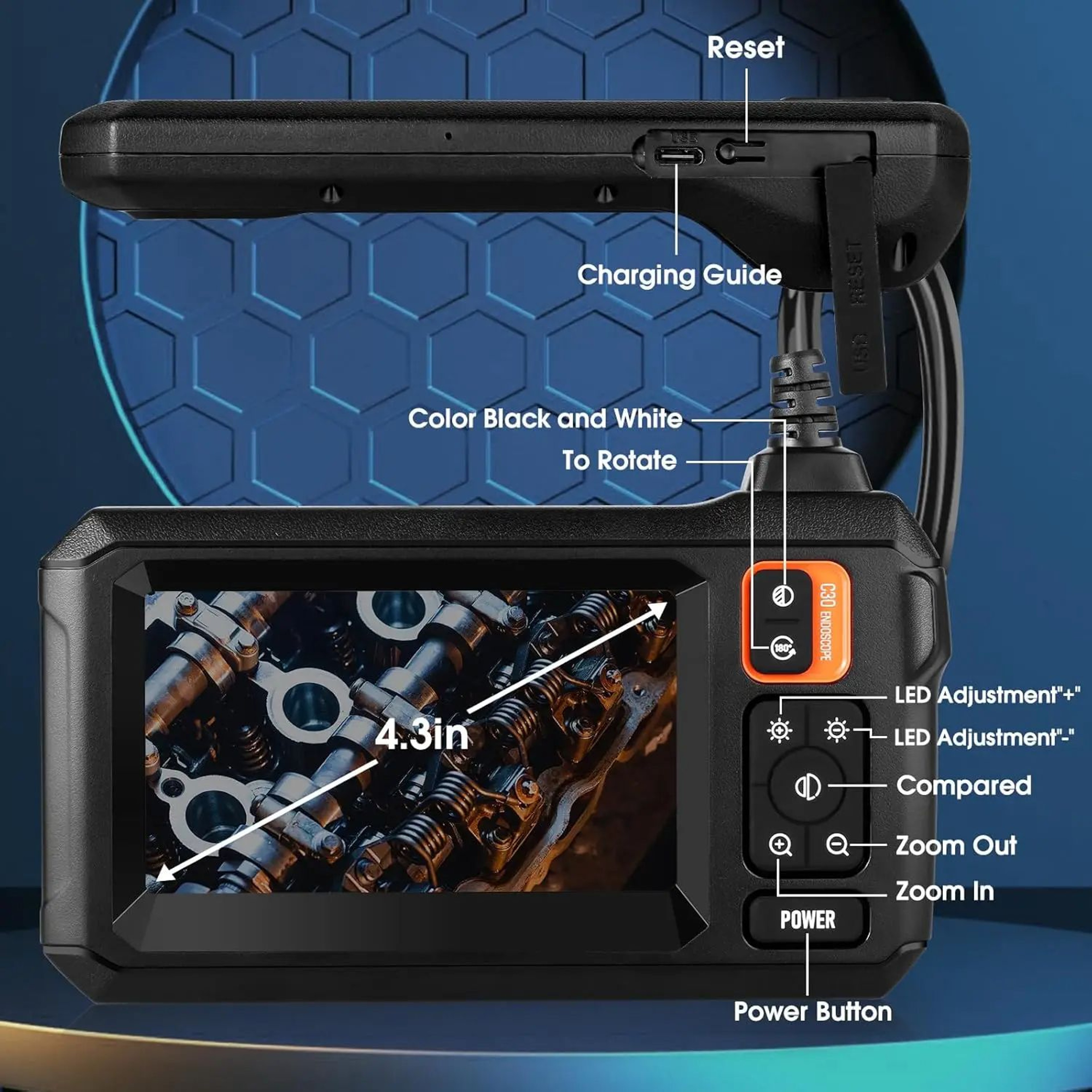 Industrial Endoscope Camera IPS Screen Borescope IP67 Waterproof 8 LED Inspection Scope For Pipe Au 2