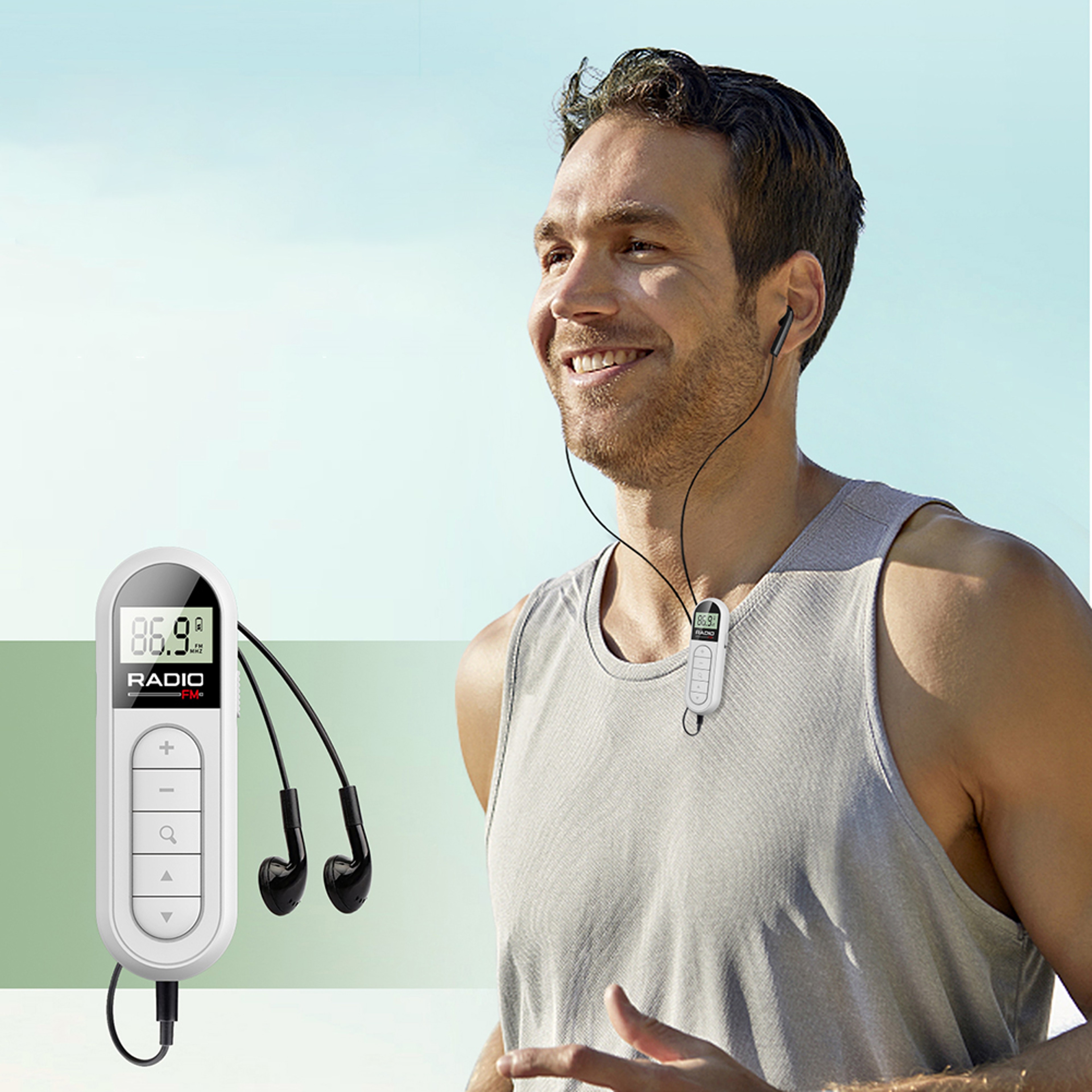 Mini FM Radio Backlight LCD Pocket Clip Radio with Headphones, Lightweight Personal Walkman for Walk, Run, Travel – view 2