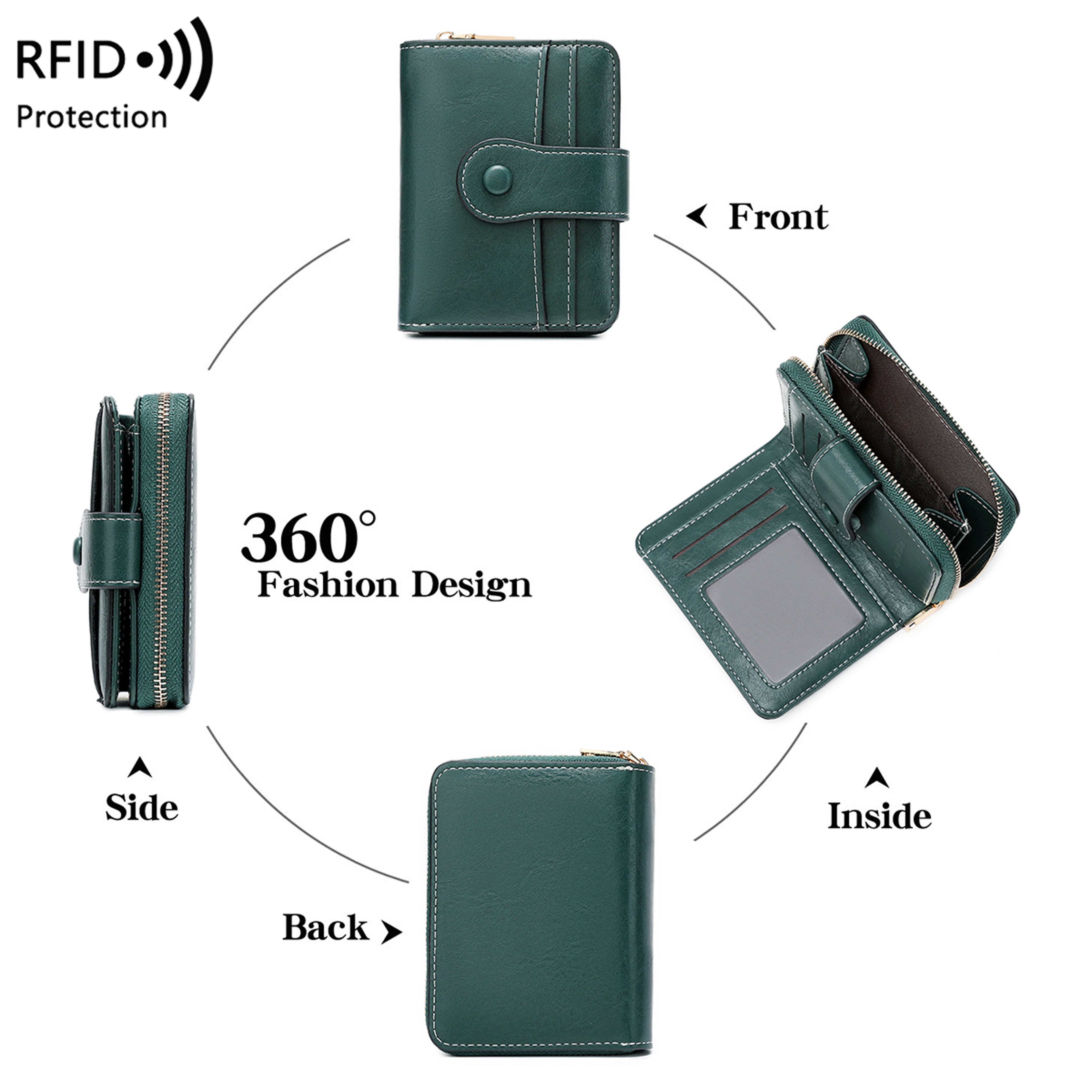 Women RFID Blocking Wallet, Zipper Buckle Multi-Card Holder, Retro Short Coin Purse, Compact Functional Design – view 5
